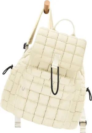 Backpack for Women - Lightweight Puffer Quilted Travel Backpack - Small Casual Daily Daypack Purse for Women - Cute Fashion Carry on Daypack, White