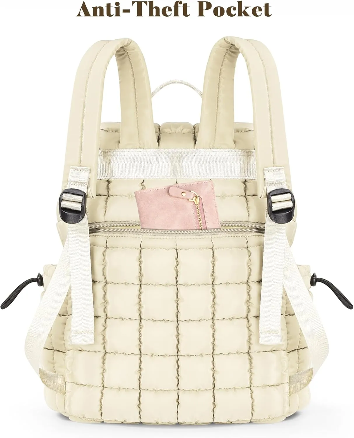 Backpack for Women - Lightweight Puffer Quilted Travel Backpack - Small Casual Daily Daypack Purse for Women - Cute Fashion Carry on Daypack, White
