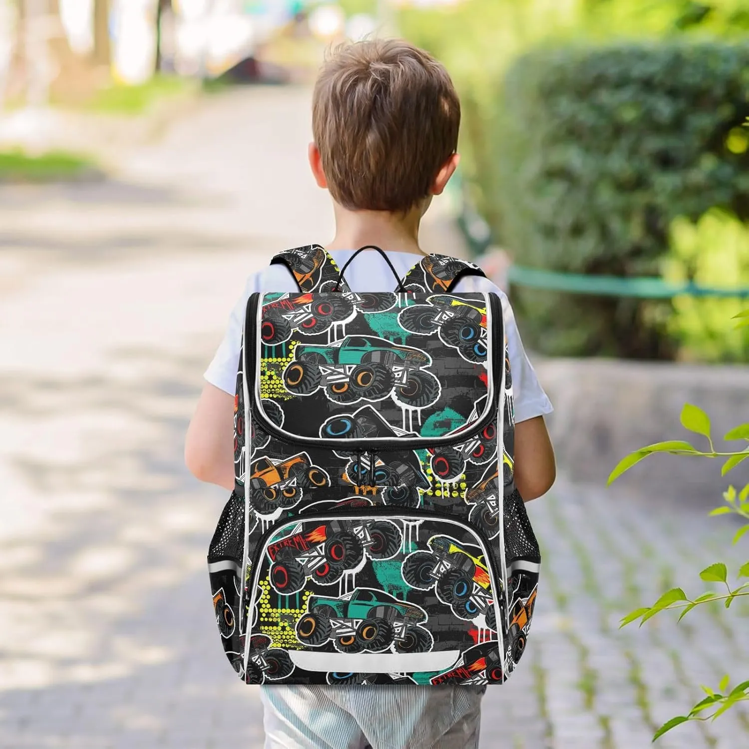 Backpack Monster Truck Car School Backpack Travel Hiking Large Capacity Causal Daypack Bookbag Laptop Schoolbag with Reflective Tape for Boys Girls Adults