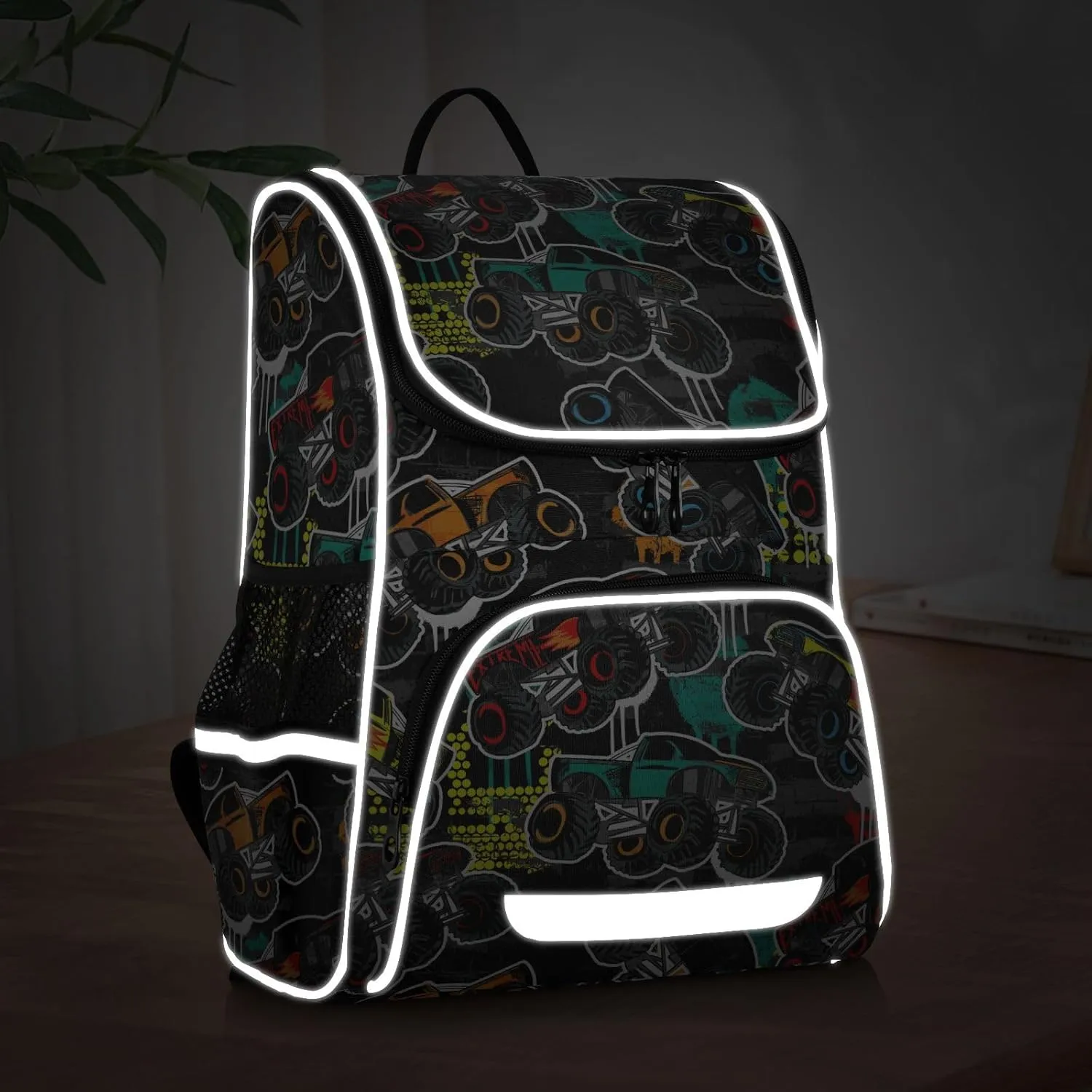 Backpack Monster Truck Car School Backpack Travel Hiking Large Capacity Causal Daypack Bookbag Laptop Schoolbag with Reflective Tape for Boys Girls Adults