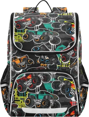 Backpack Monster Truck Car School Backpack Travel Hiking Large Capacity Causal Daypack Bookbag Laptop Schoolbag with Reflective Tape for Boys Girls Adults