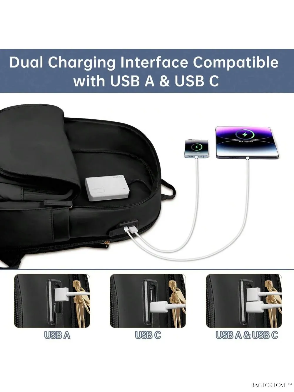 BagForLove - 3 Inch Anti Theft Laptop Bag With USB A & C Charging Port