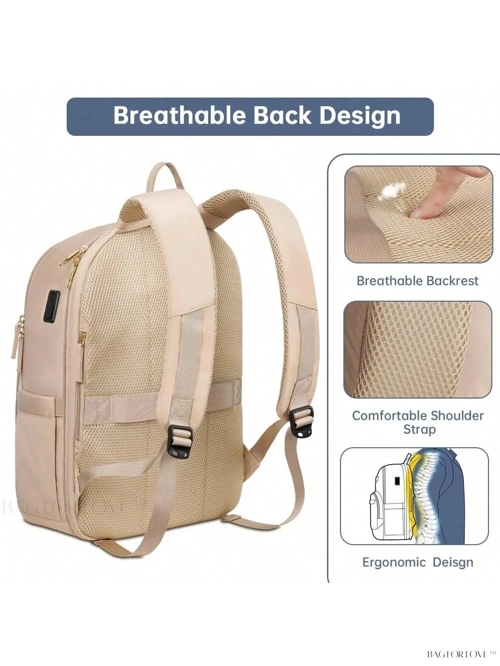BagForLove - 3 Inch Anti Theft Laptop Bag With USB A & C Charging Port