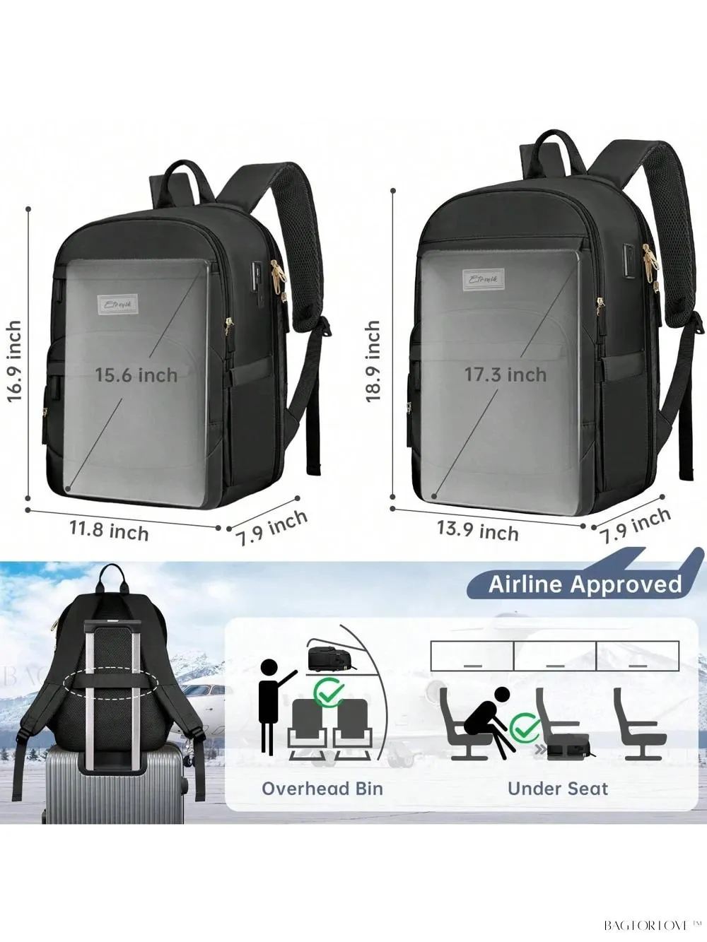 BagForLove - 3 Inch Anti Theft Laptop Bag With USB A & C Charging Port