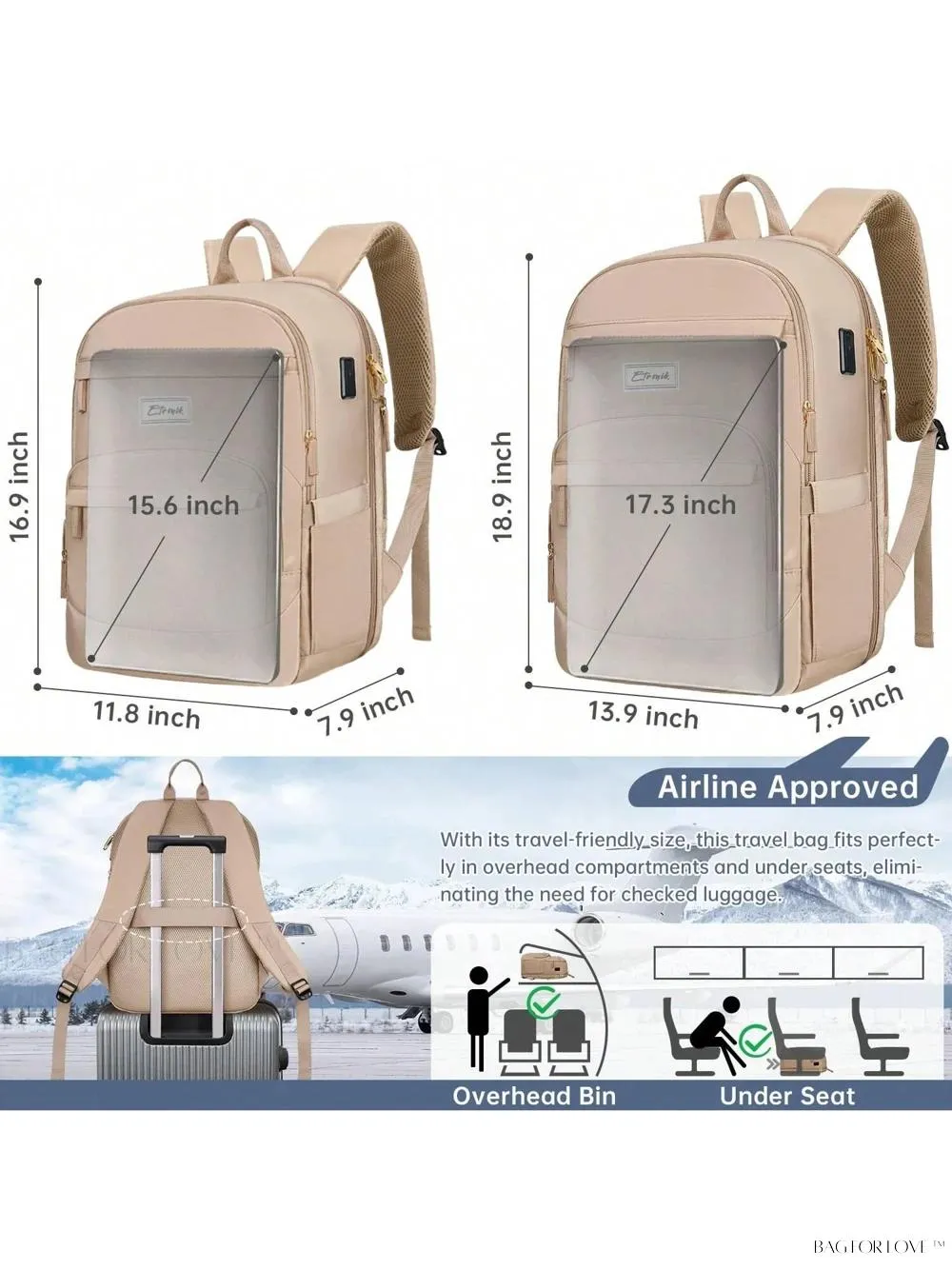 BagForLove - 3 Inch Anti Theft Laptop Bag With USB A & C Charging Port