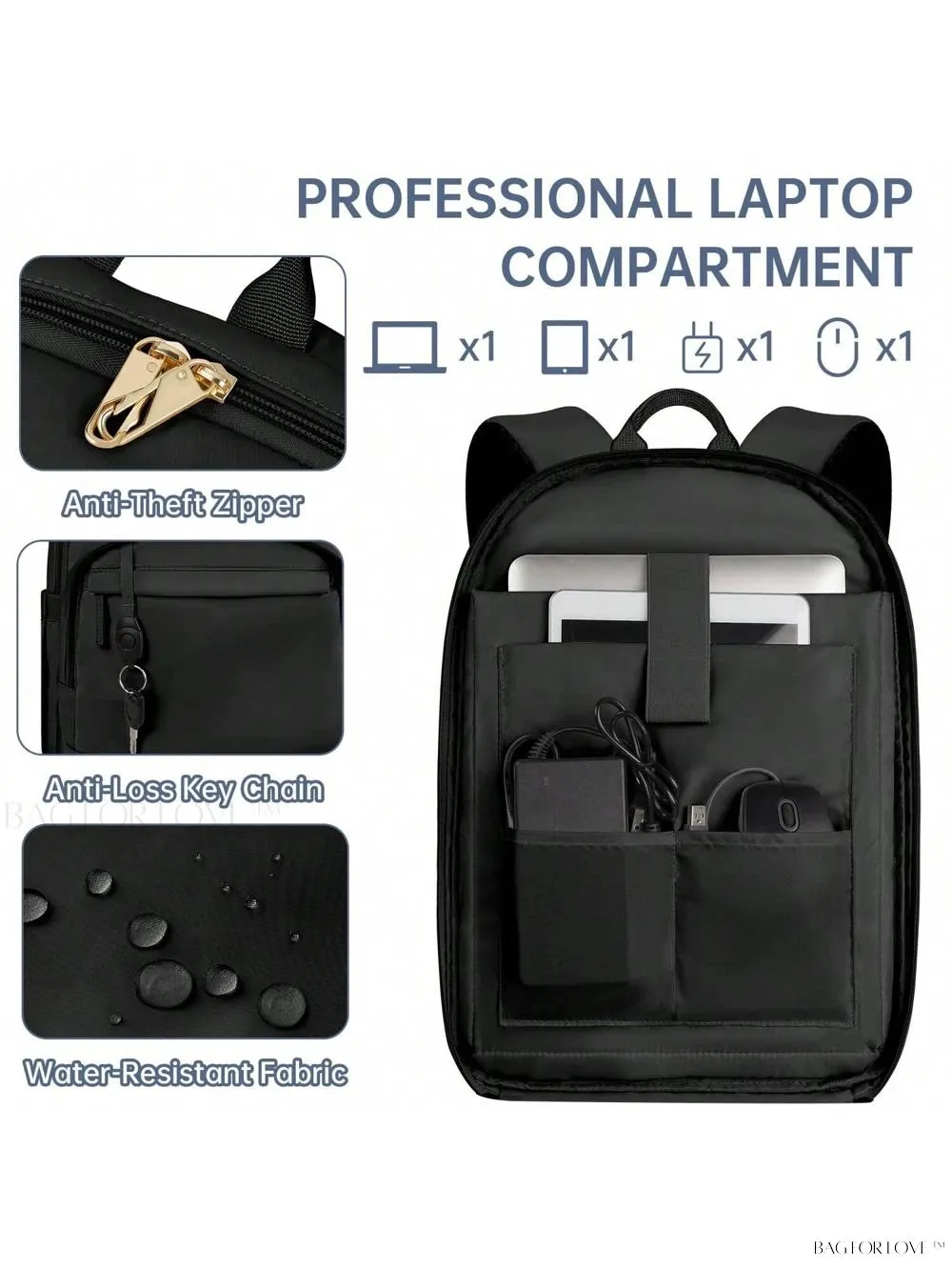 BagForLove - 3 Inch Anti Theft Laptop Bag With USB A & C Charging Port