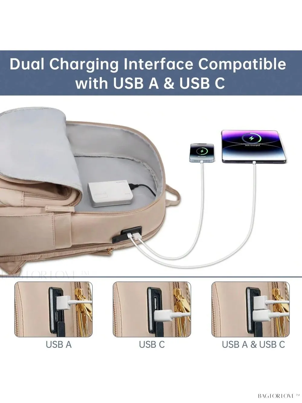 BagForLove - 3 Inch Anti Theft Laptop Bag With USB A & C Charging Port