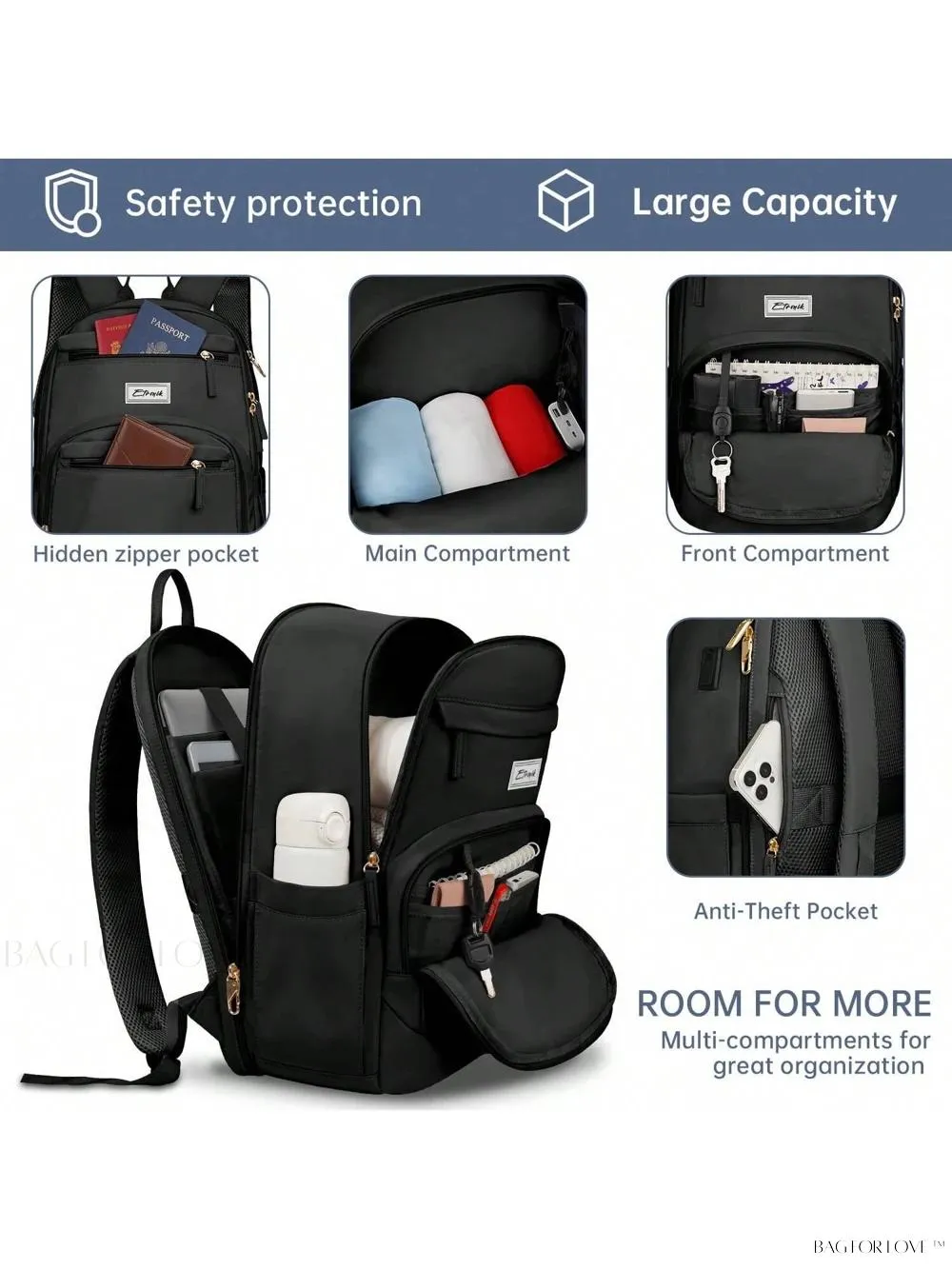 BagForLove - 3 Inch Anti Theft Laptop Bag With USB A & C Charging Port