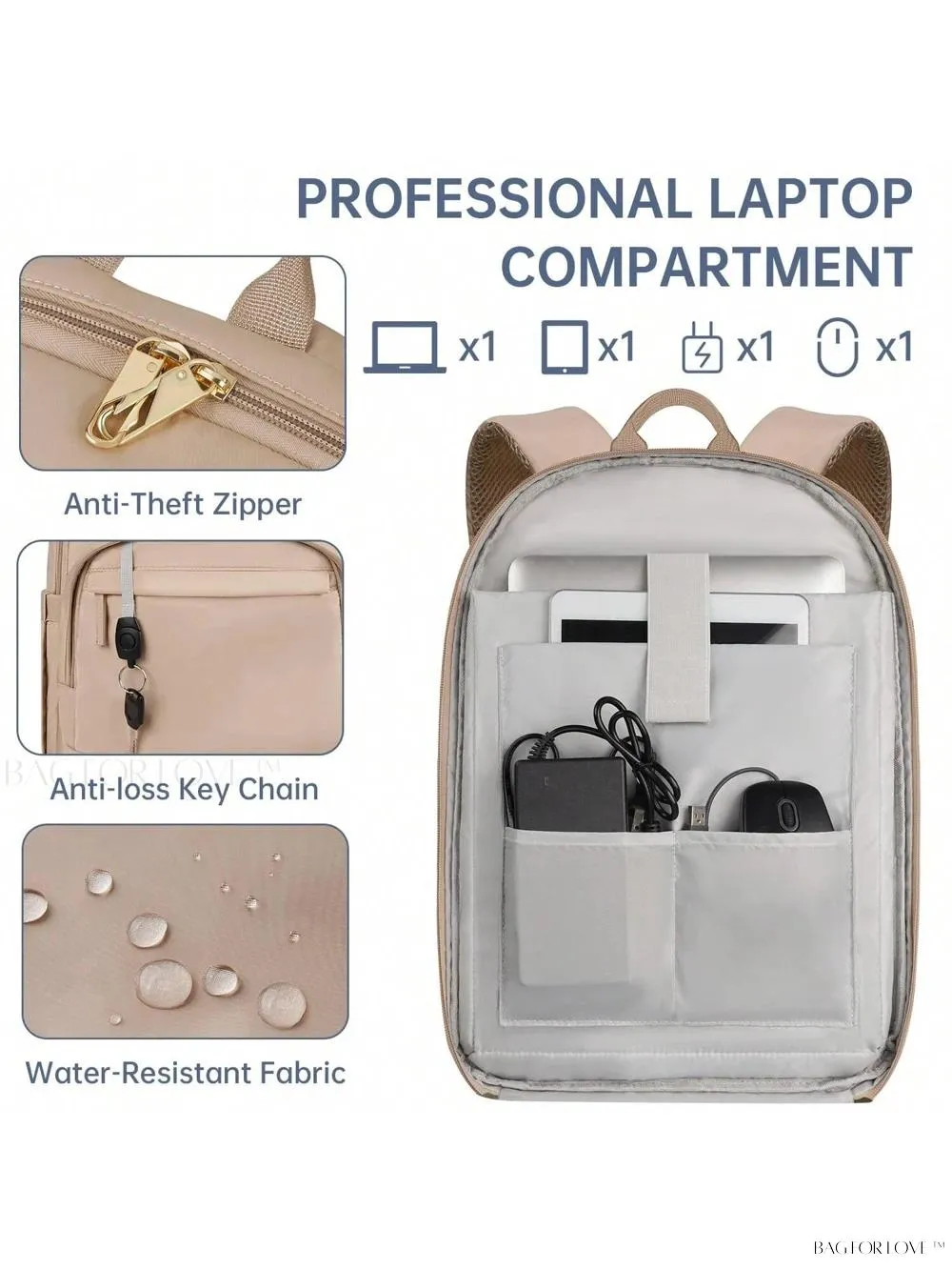 BagForLove - 3 Inch Anti Theft Laptop Bag With USB A & C Charging Port