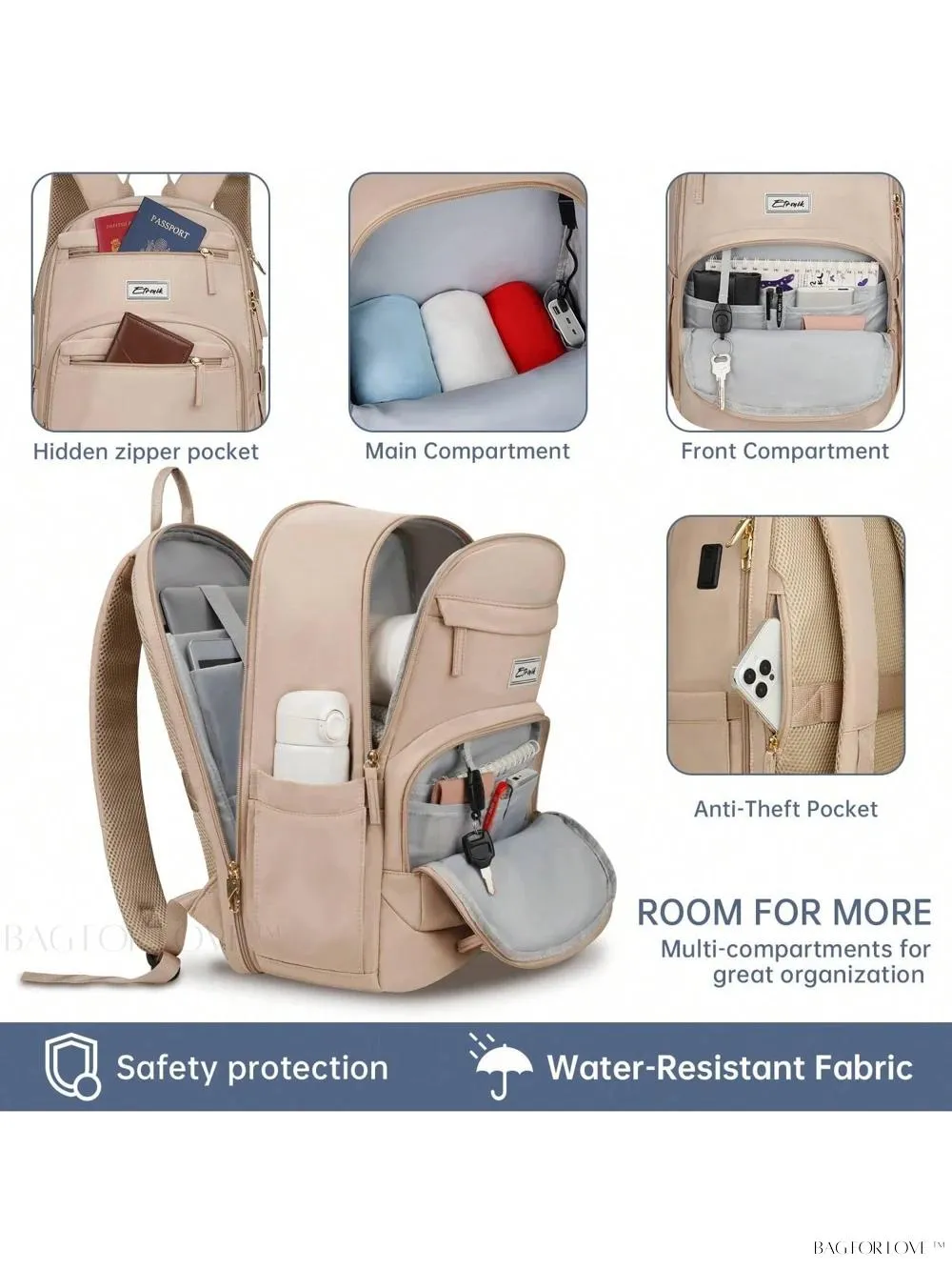BagForLove - 3 Inch Anti Theft Laptop Bag With USB A & C Charging Port