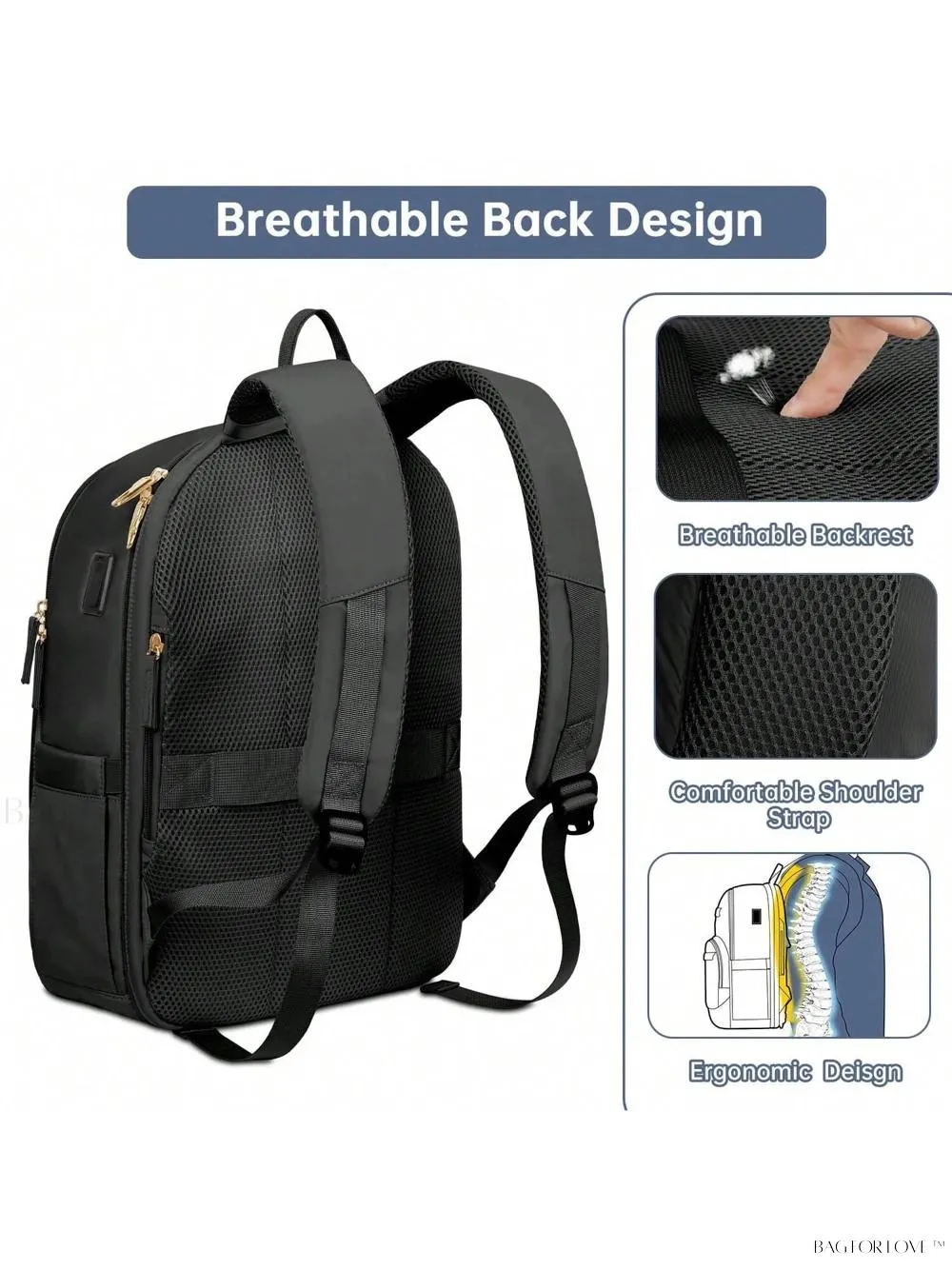 BagForLove - 3 Inch Anti Theft Laptop Bag With USB A & C Charging Port