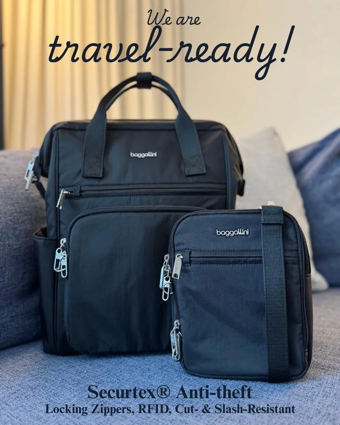 Baggallini Securtex Anti-Theft Windsor Backpack for Travel, Work & Collage, RFID & Locking Zipper, Up to 16" Laptop
