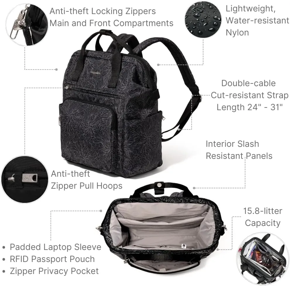 Baggallini Securtex Anti-Theft Windsor Backpack for Travel, Work & Collage, RFID & Locking Zipper, Up to 16" Laptop