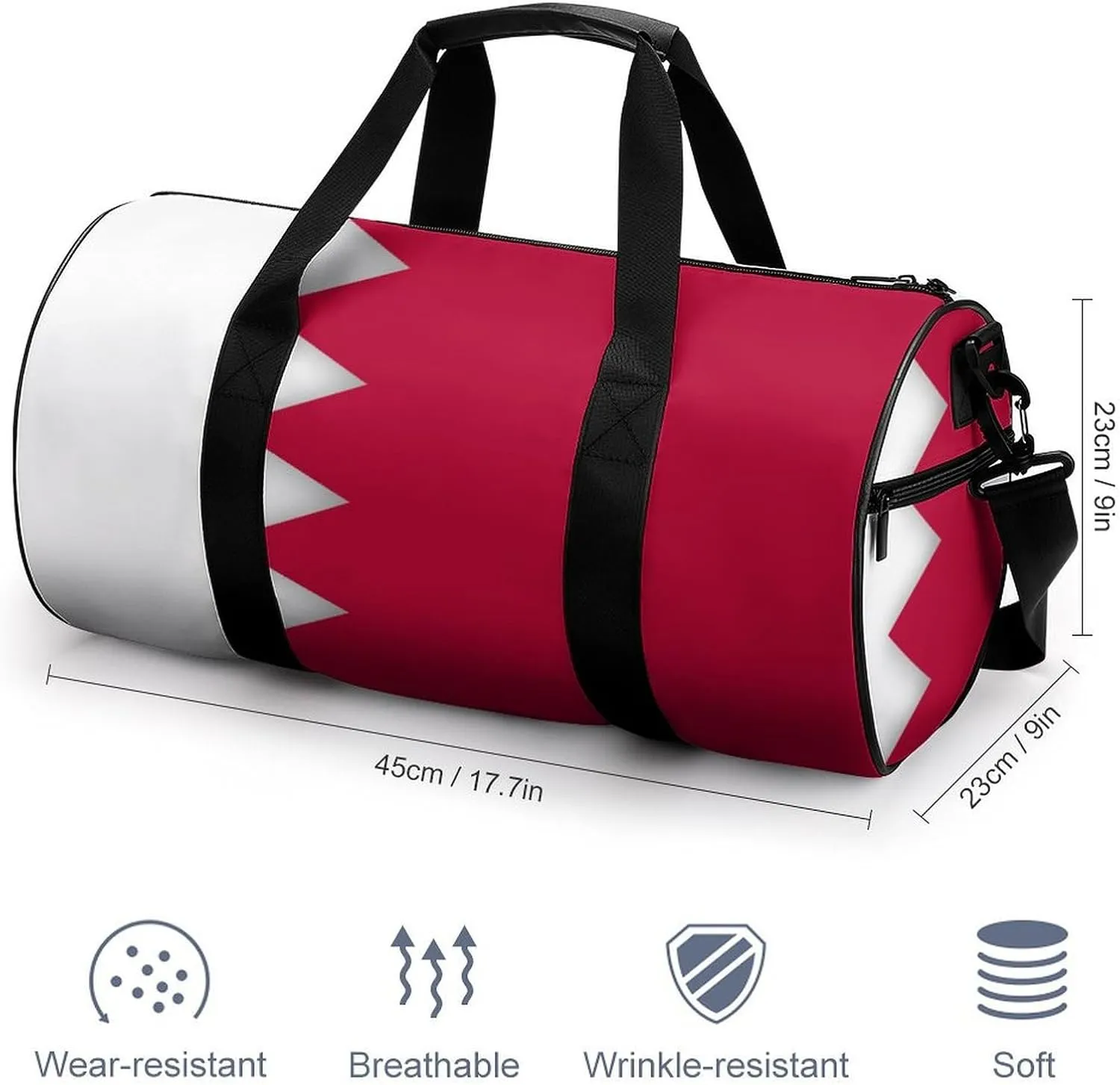 Bahrain Flag Large Gym Duffel Bag with Wet Pocket for Men Women Travel Workout