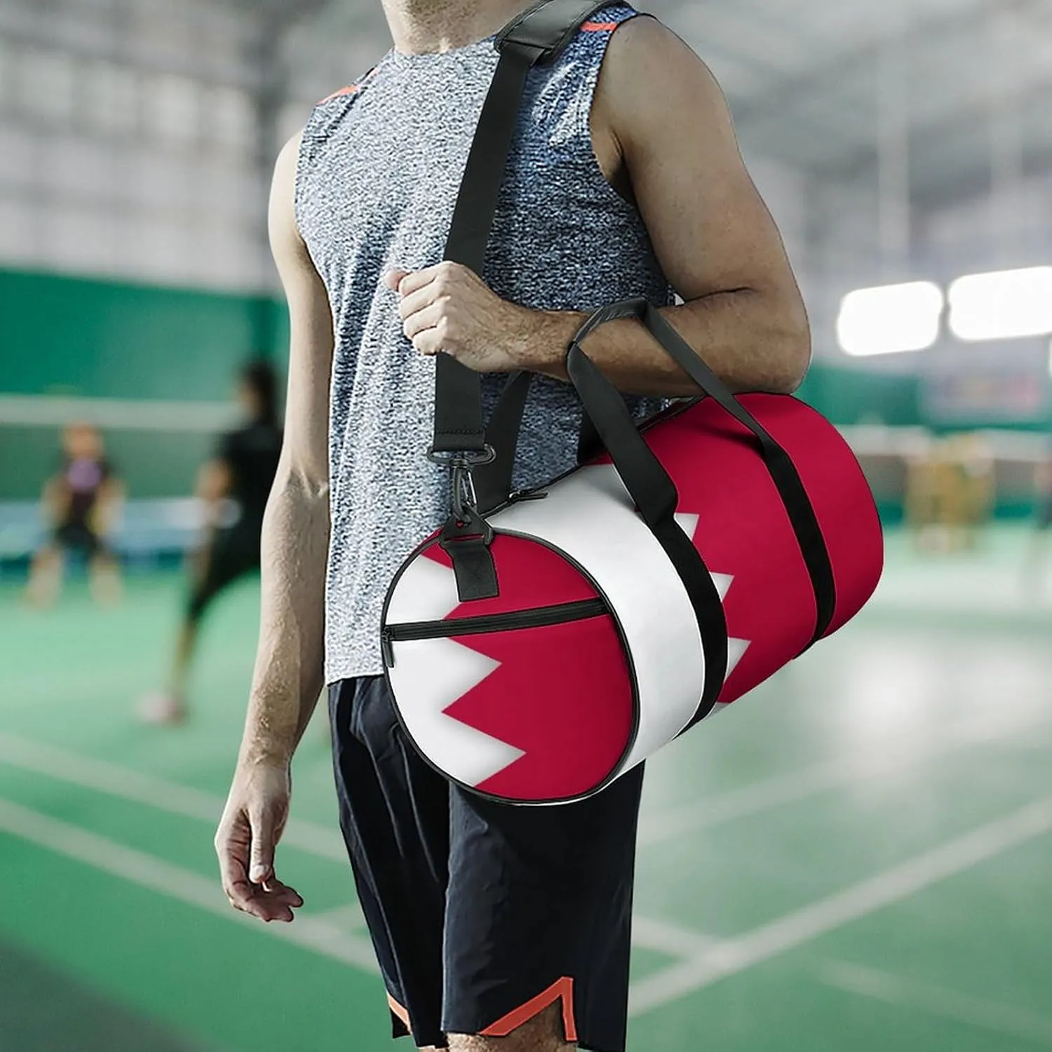Bahrain Flag Large Gym Duffel Bag with Wet Pocket for Men Women Travel Workout