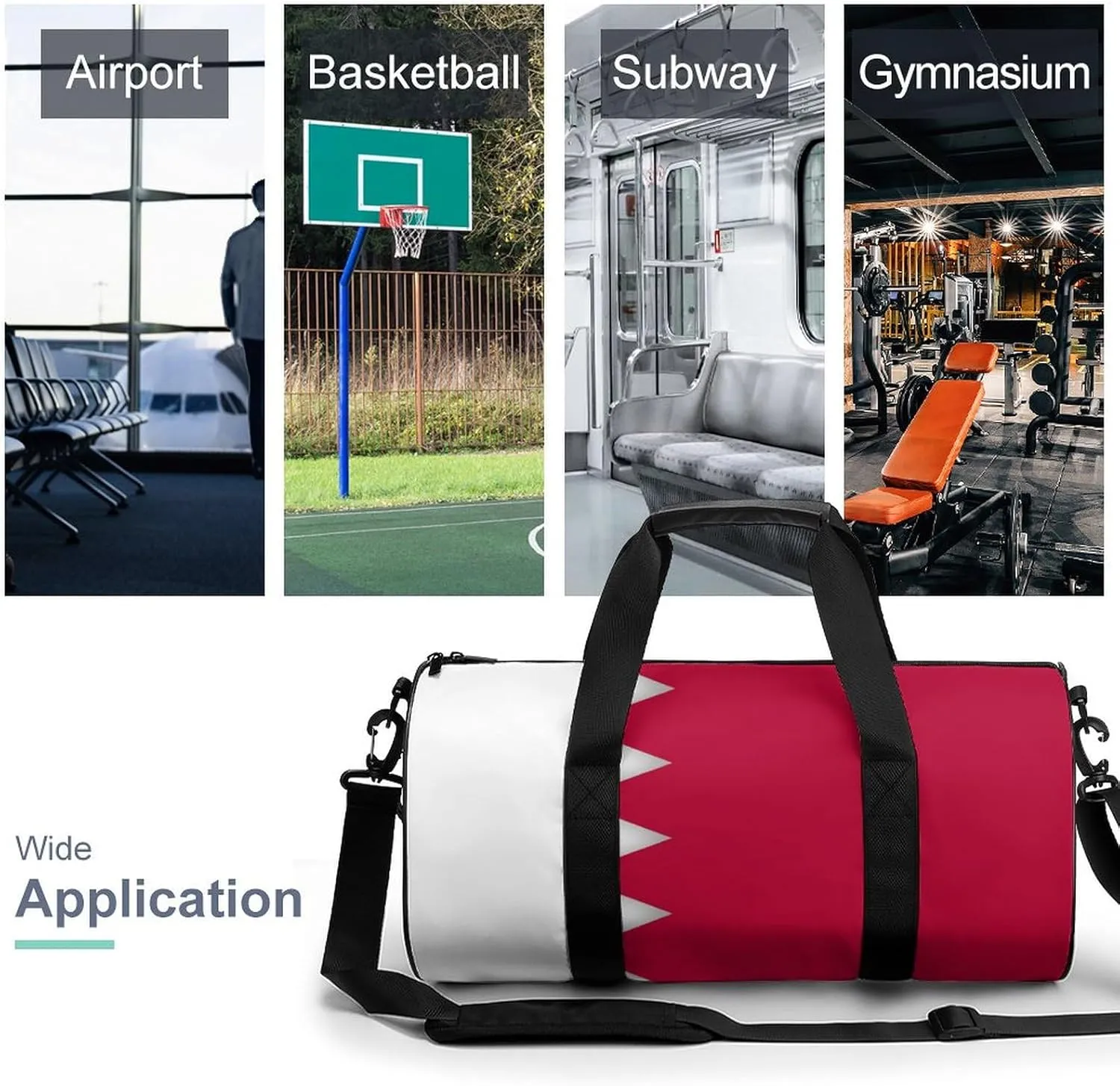 Bahrain Flag Large Gym Duffel Bag with Wet Pocket for Men Women Travel Workout