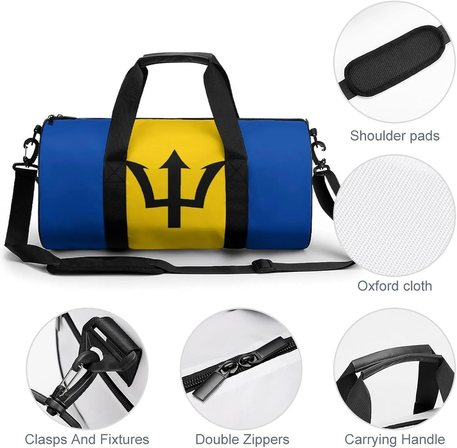 Barbados Flag Travel Gym Duffel Bag for Women Men Dry Wet Separation Carry On Weekender