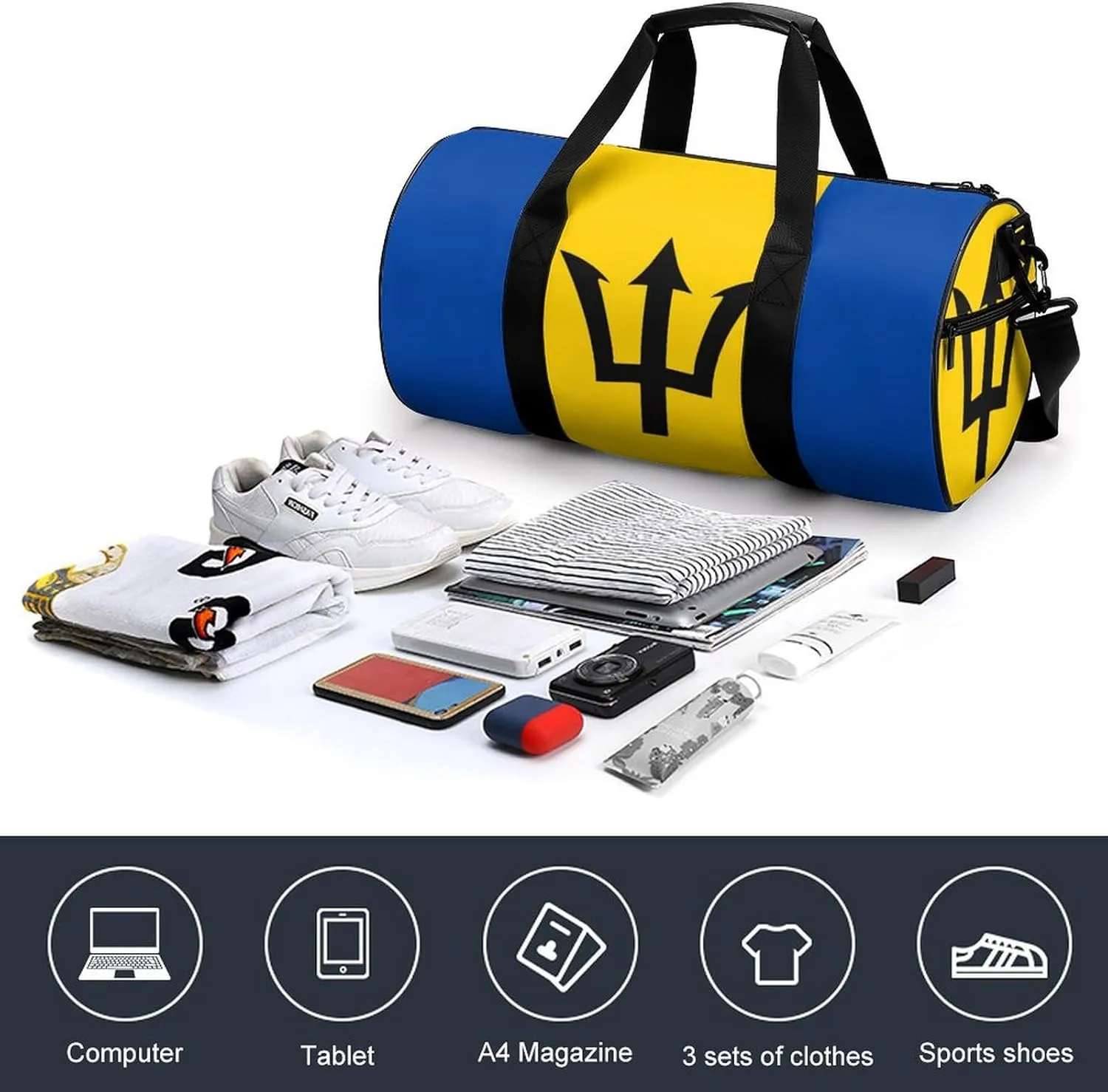 Barbados Flag Travel Gym Duffel Bag for Women Men Dry Wet Separation Carry On Weekender