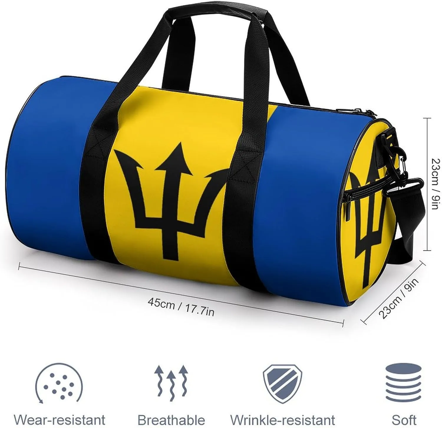 Barbados Flag Travel Gym Duffel Bag for Women Men Dry Wet Separation Carry On Weekender