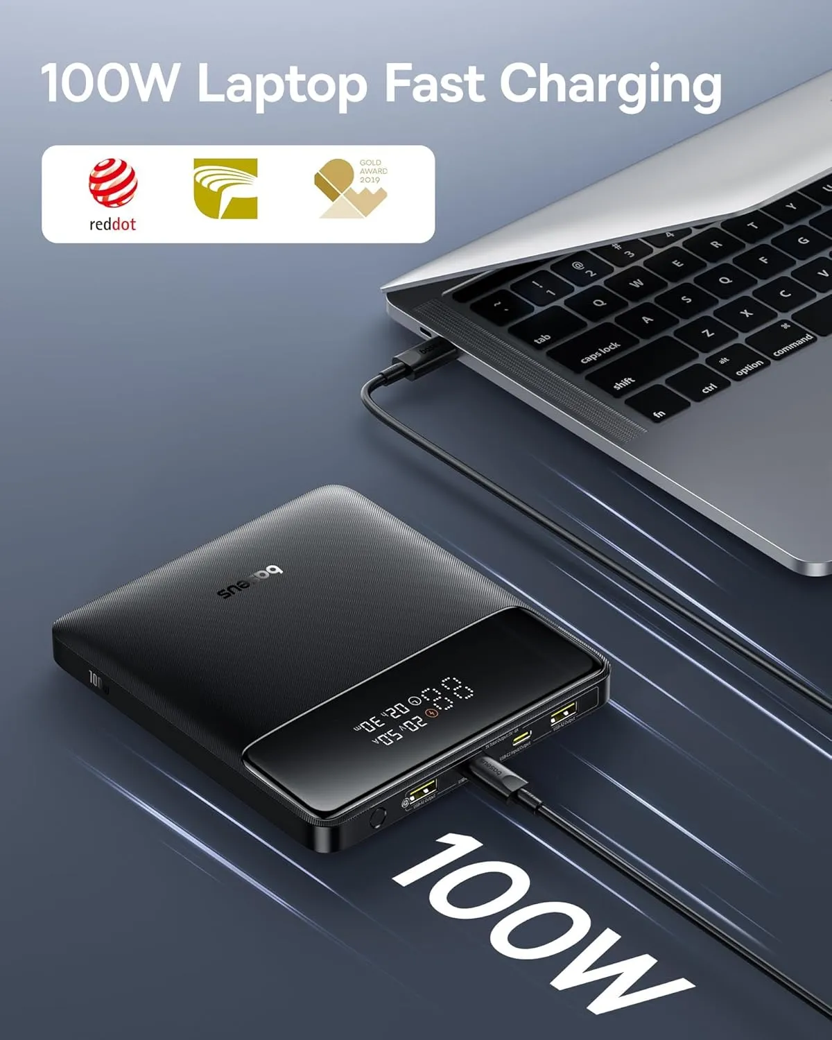 Baseus Laptop Portable Charger 100W 20000mAh, Blade Travel Power Bank Fast Charging 2 USB-C & 2 USB-A Port, Steam Deck Battery Pack for MacBook iPad iPhone 16/15/13/14/12 Samsung S24 Dell