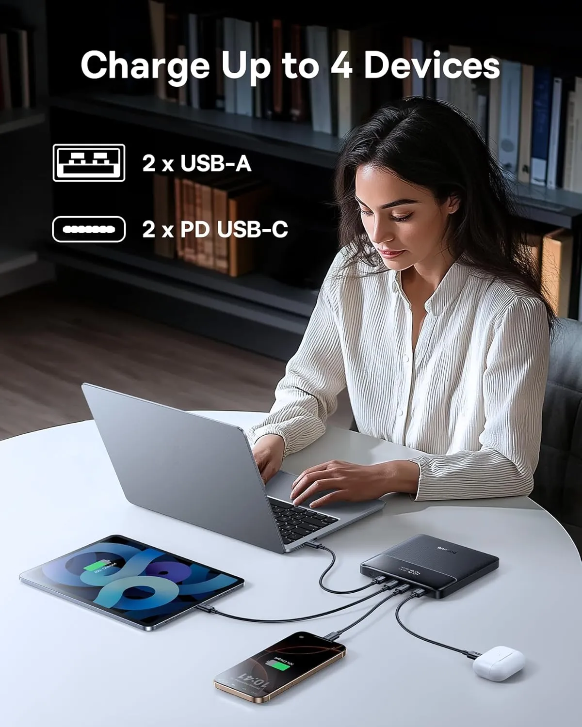 Baseus Laptop Portable Charger 100W 20000mAh, Blade Travel Power Bank Fast Charging 2 USB-C & 2 USB-A Port, Steam Deck Battery Pack for MacBook iPad iPhone 16/15/13/14/12 Samsung S24 Dell