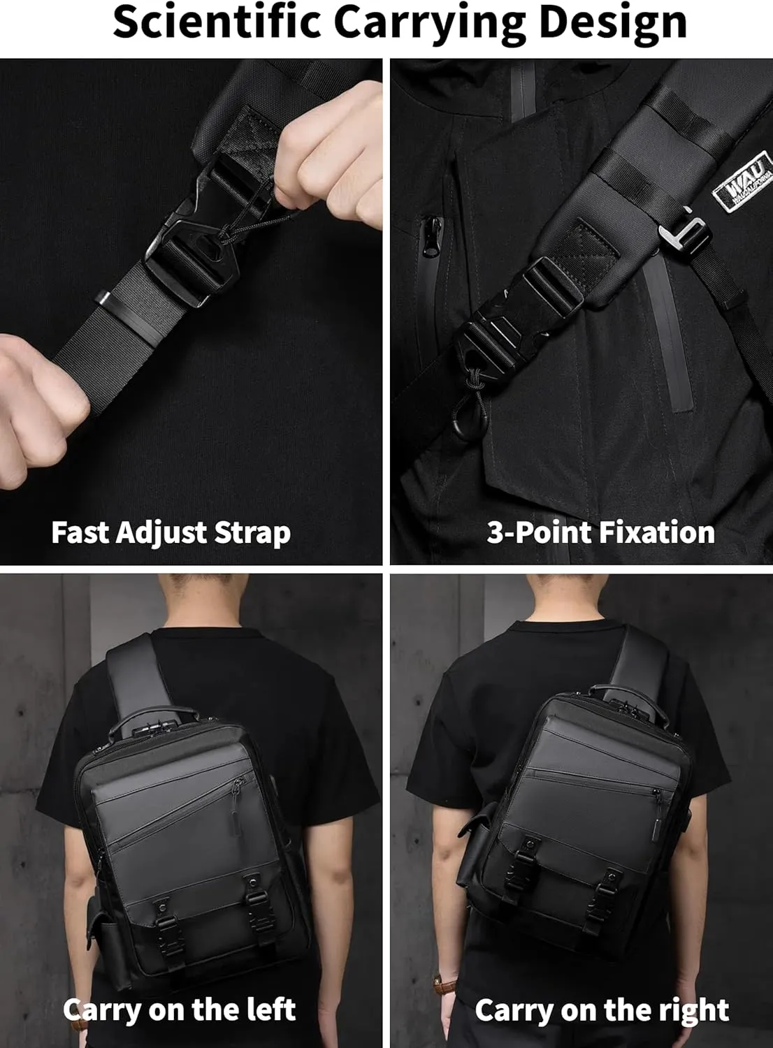 BASICPOWER Laptop Sling Bag for Men Women, Sling Backpack Crossbody Bag Fits 14 inch Computer with USB Port Anti-theft