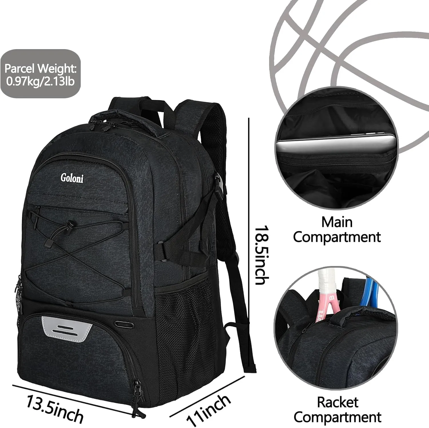 Basketball Backpack for Men and Women,Sports Bag with Ball Compartment,Gym Backpack with Shoe Compartment
