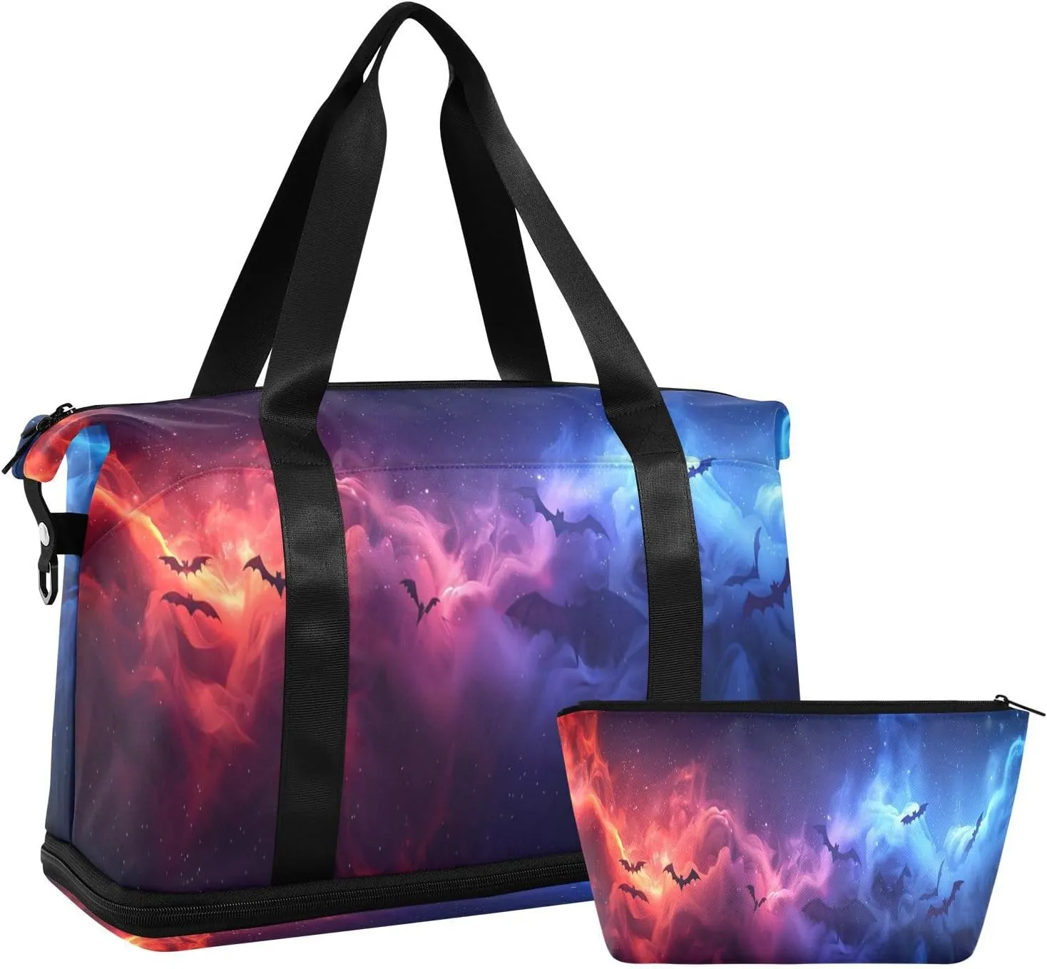 Bats Flying Mist Gym Bag - Weekender Overnight Bags for Women Men, Sport Travel Duffel Bag with Wet Pocket & Shoe Compartment