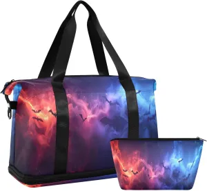 Bats Flying Mist Gym Bag - Weekender Overnight Bags for Women Men, Sport Travel Duffel Bag with Wet Pocket & Shoe Compartment