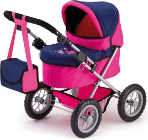 Bayer Design Dolls: Trendy Pram - Blue, Hot Pink, Butterfly - Includes Shoulder Bag, Fits Dolls Up to 18", Adjustable Handle, Kids Pretend Play, Shopping Basket, Easy to Fold, Ages 3 