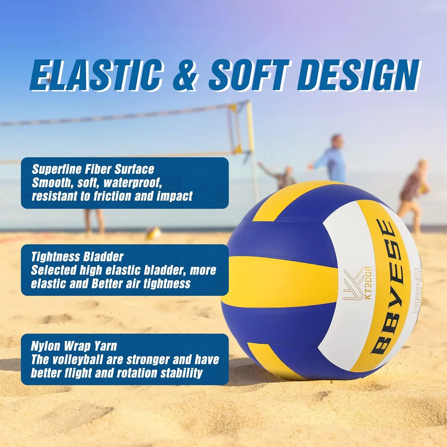 BBYESE Indoor Outdoor Volleyball Official Size 5 Waterproof Soft Sand Volley Balls for Kids Girls Boys Beginners Adults Men Women Pool Beach Gym Game Training Competition Play Gift
