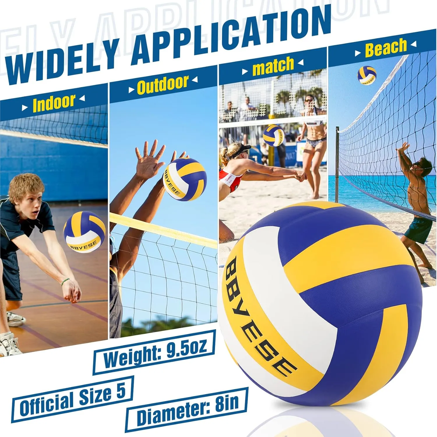 BBYESE Indoor Outdoor Volleyball Official Size 5 Waterproof Soft Sand Volley Balls for Kids Girls Boys Beginners Adults Men Women Pool Beach Gym Game Training Competition Play Gift