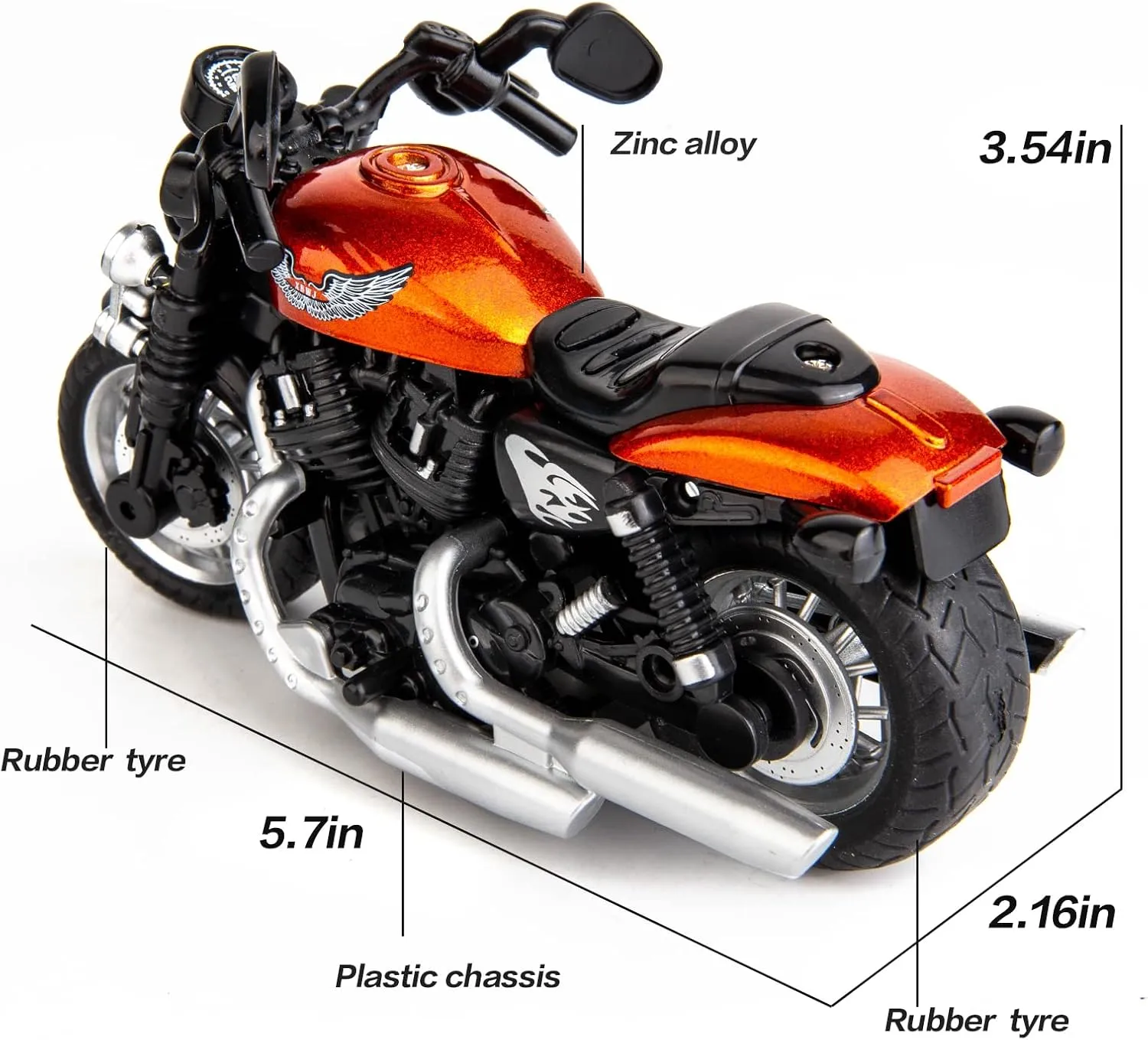 BDTCTK Compatible for 1:12 Harley Motorcycle Model, Mini Toy Motorcycle, Pull Back Toy Cars with Sound and Light, Motorcycle Collection for Boys Kids,Gift Orange