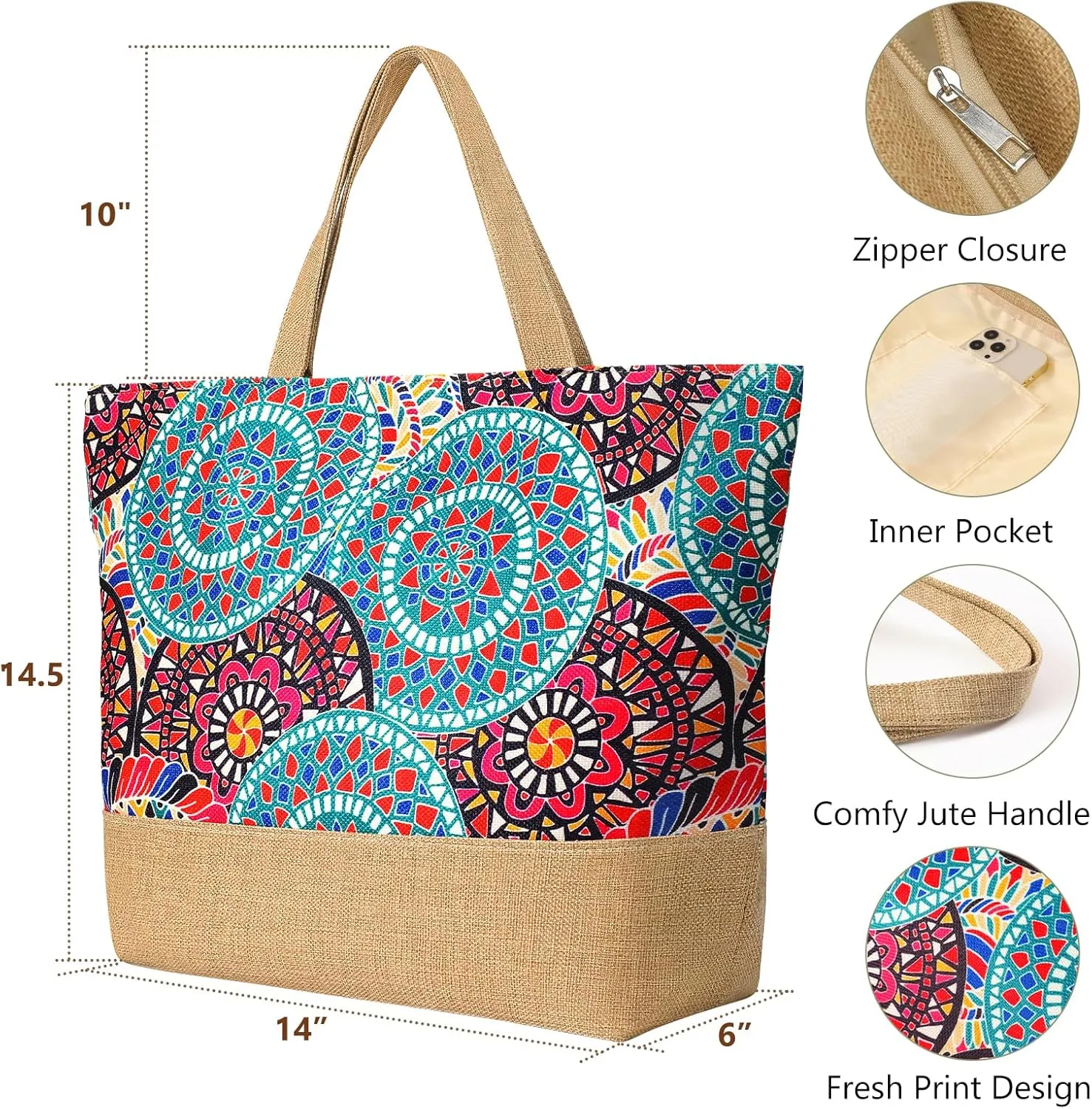Beach Bag for Women, Large Beach Tote Bags with Zipper, Woven Straw Tote Waterproof, Swim Gym Shopping Travel Bag