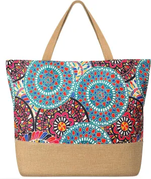 Beach Bag for Women, Large Beach Tote Bags with Zipper, Woven Straw Tote Waterproof, Swim Gym Shopping Travel Bag