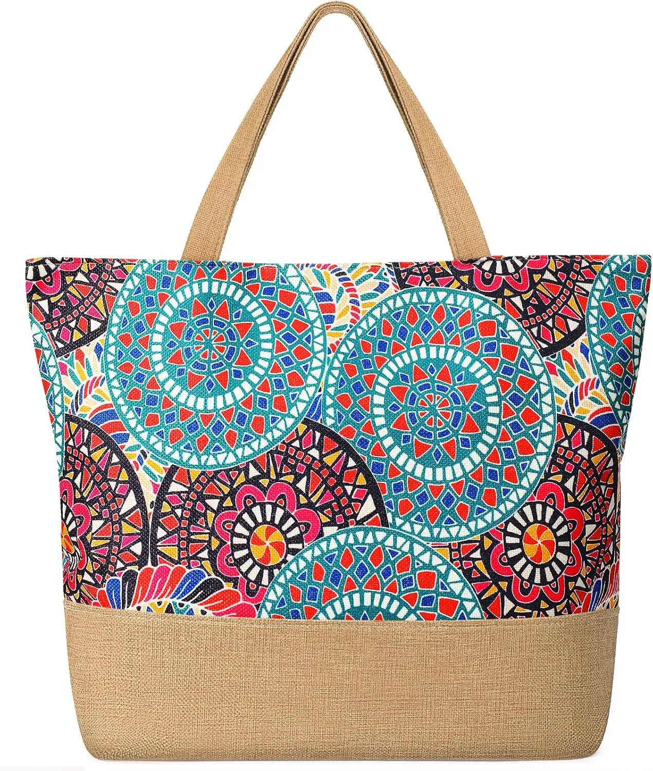 Beach Bag for Women, Large Beach Tote Bags with Zipper, Woven Straw Tote Waterproof, Swim Gym Shopping Travel Bag
