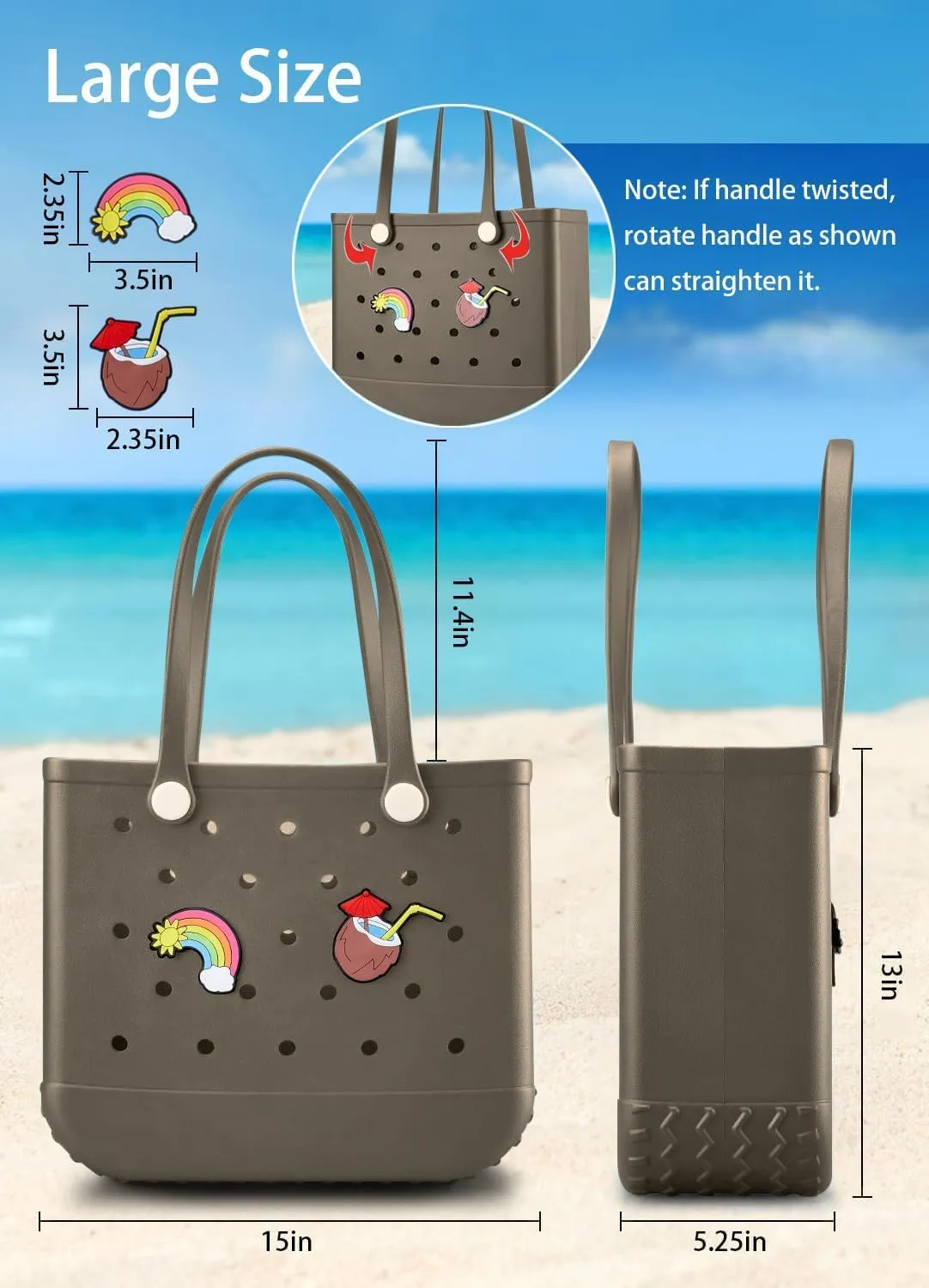 Beach Bag Rubber Tote Bag - Waterproof Travel Bag for Women Washable Tote Bag Handbag for Sports Beach Market Pool