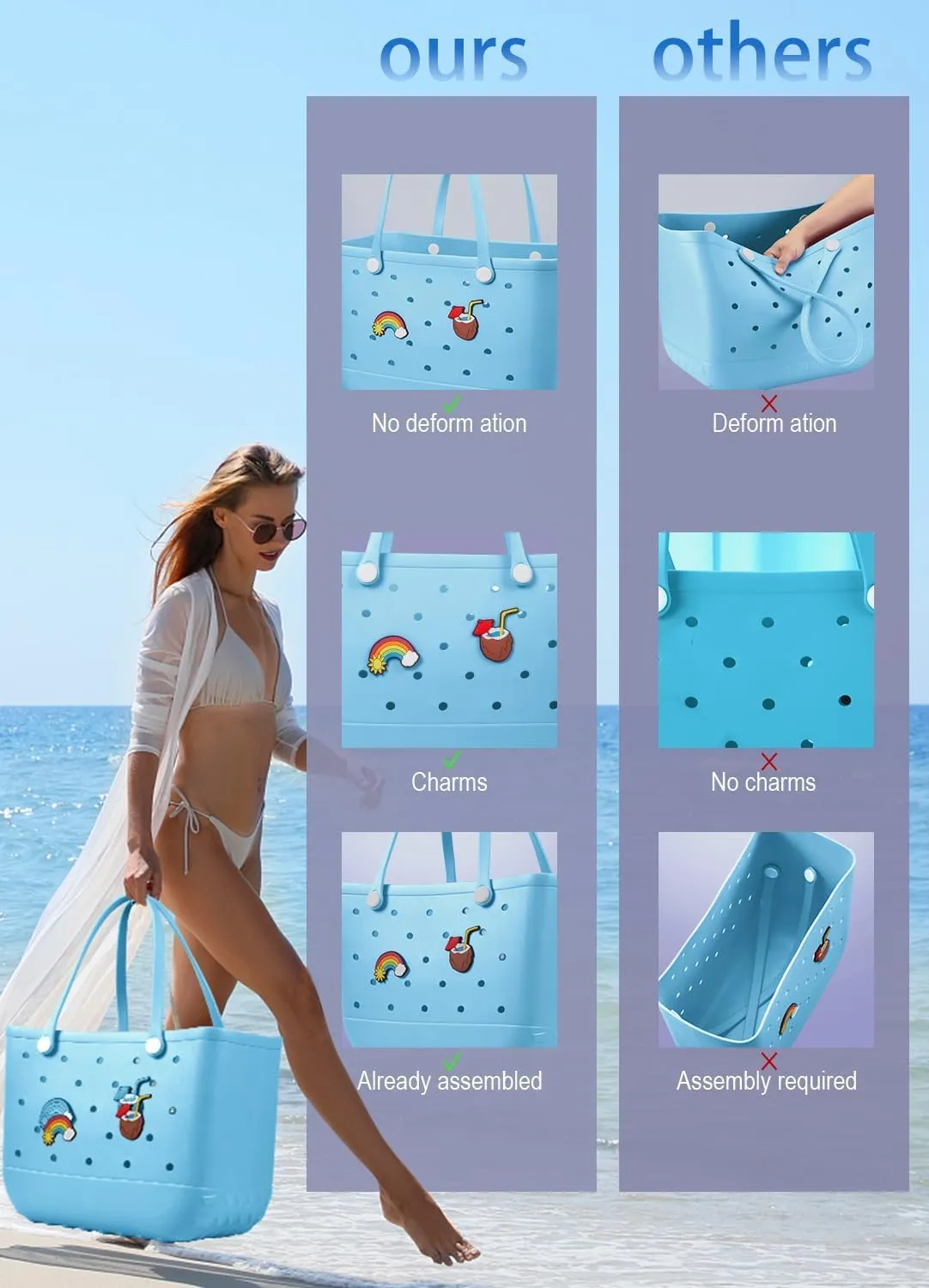 Beach Bag Rubber Tote Bag Waterproof Travel Bags for Women Washable Tote Bag Handbag for Sports Beach Market Pool