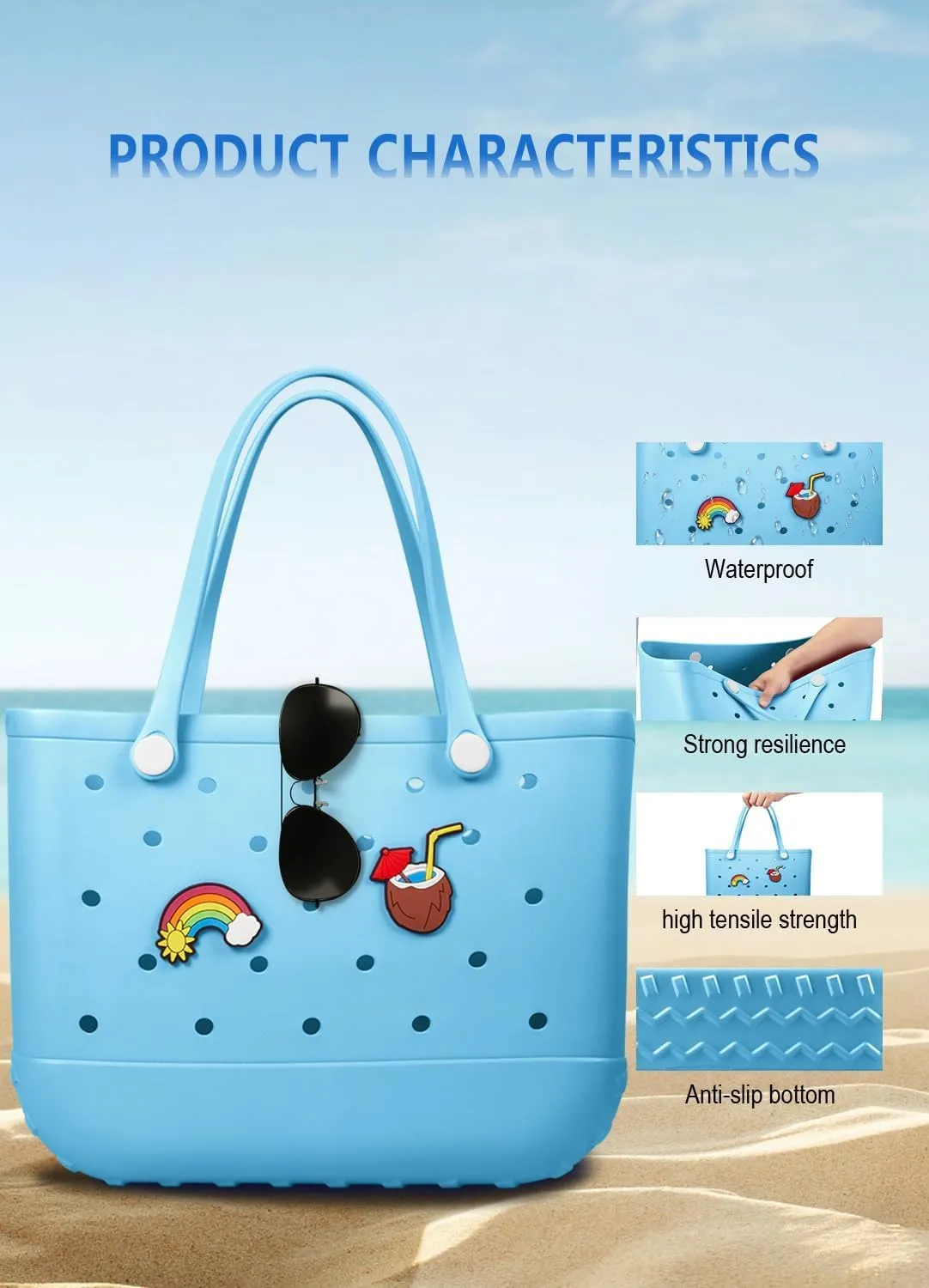 Beach Bag Rubber Tote Bag Waterproof Travel Bags for Women Washable Tote Bag Handbag for Sports Beach Market Pool