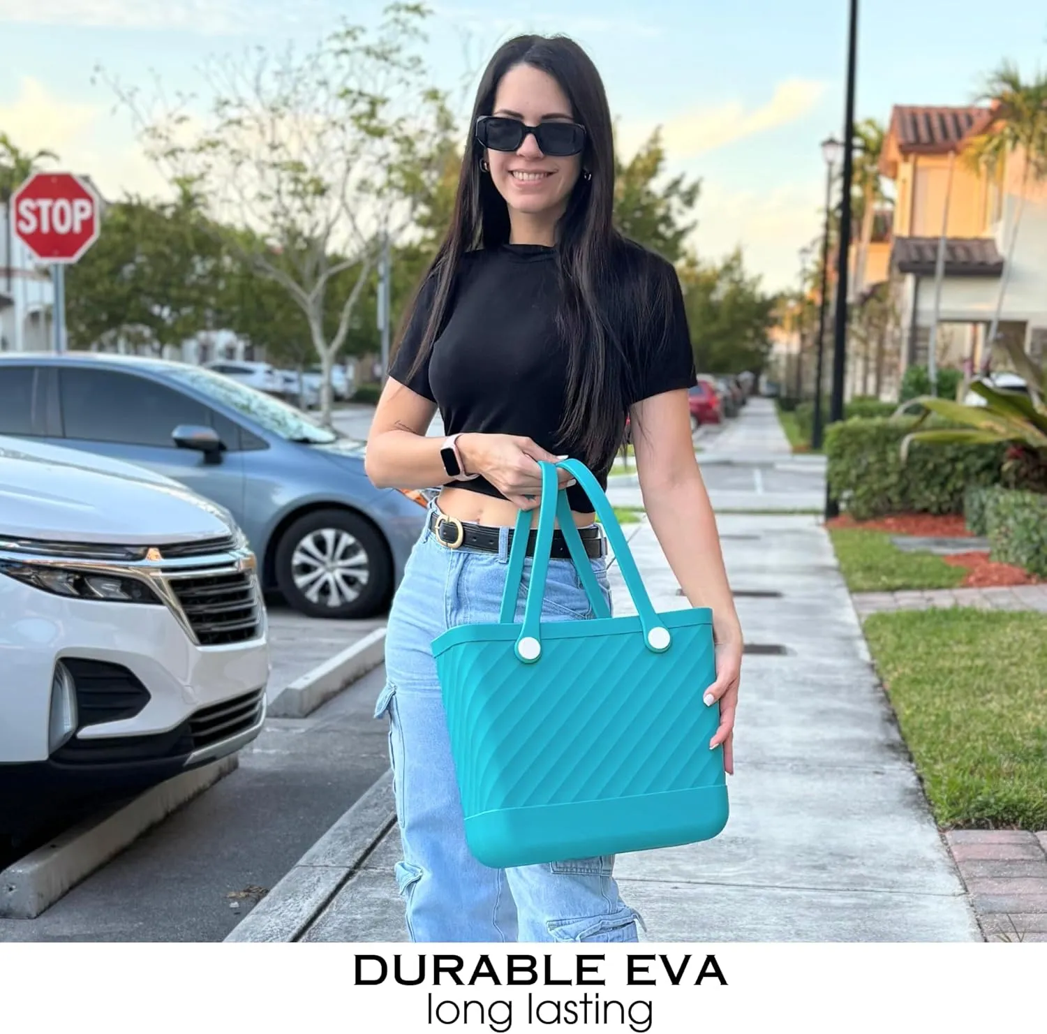 Beach Bag Rubber Tote No-holes Sandproof Waterproof Tote Bag with Zipper Pocket for Pool Boat Sports Getaway bag