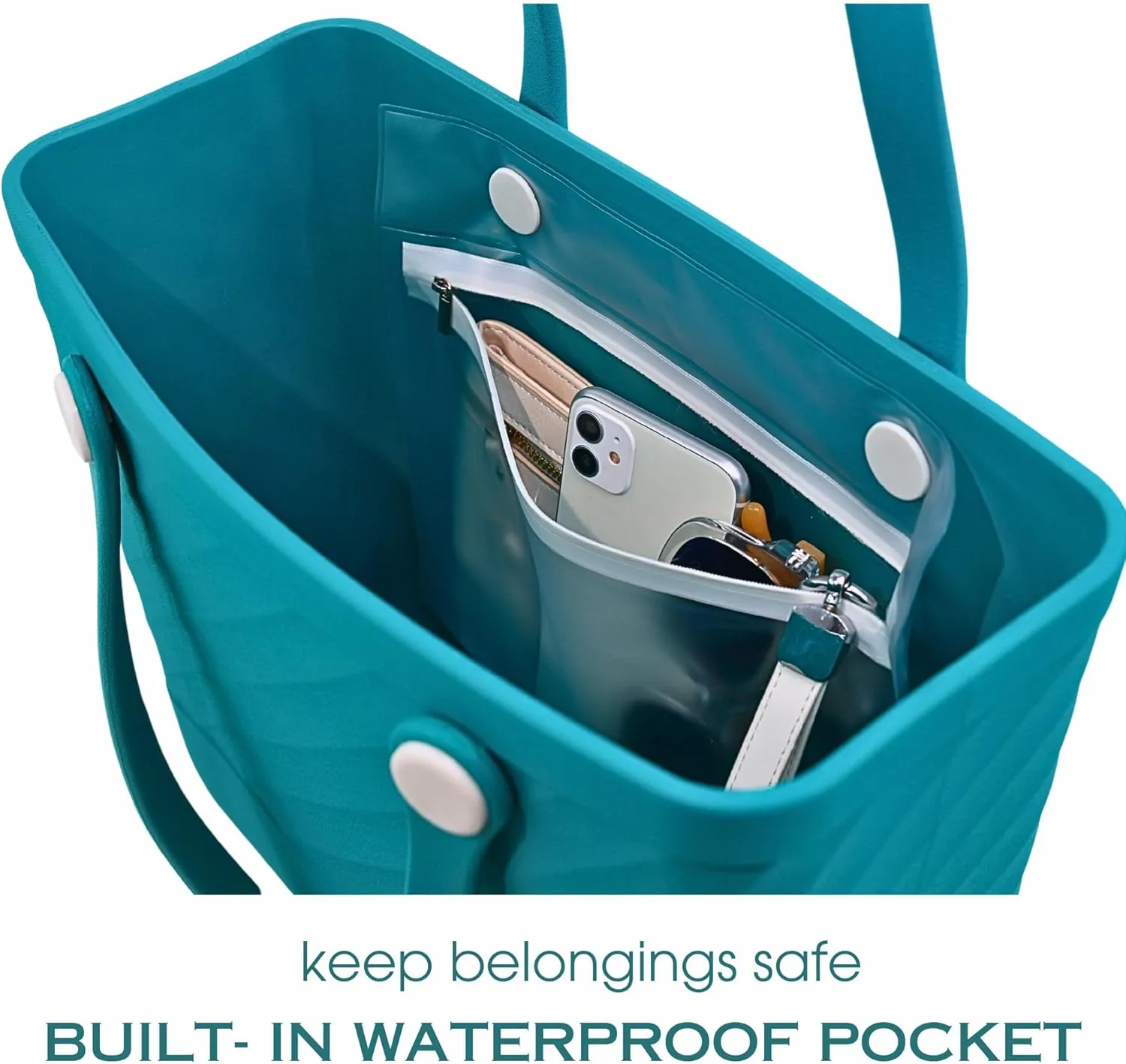 Beach Bag Rubber Tote No-holes Sandproof Waterproof Tote Bag with Zipper Pocket for Pool Boat Sports Getaway bag
