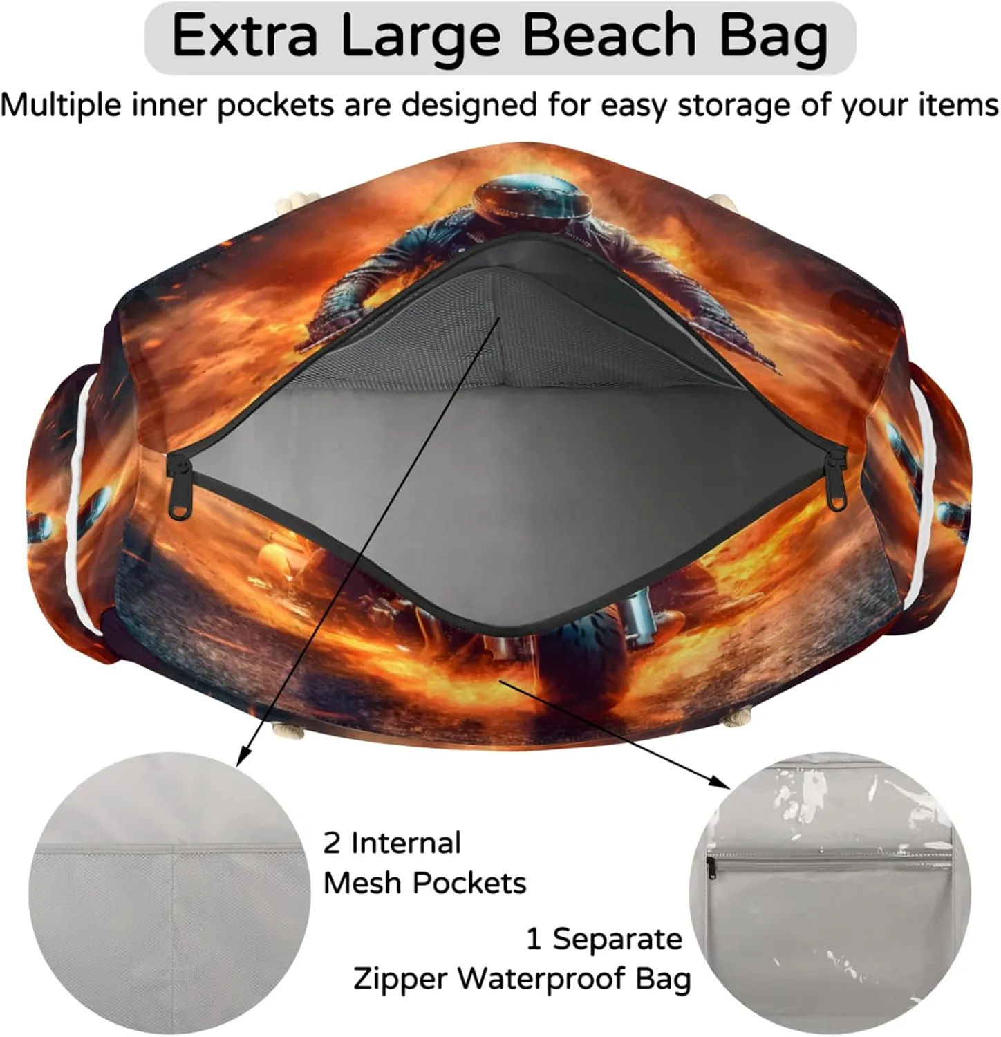 Beach Bags for Women and Men Extra Large Waterproof Sandproof Zipper Travel Tote Bag