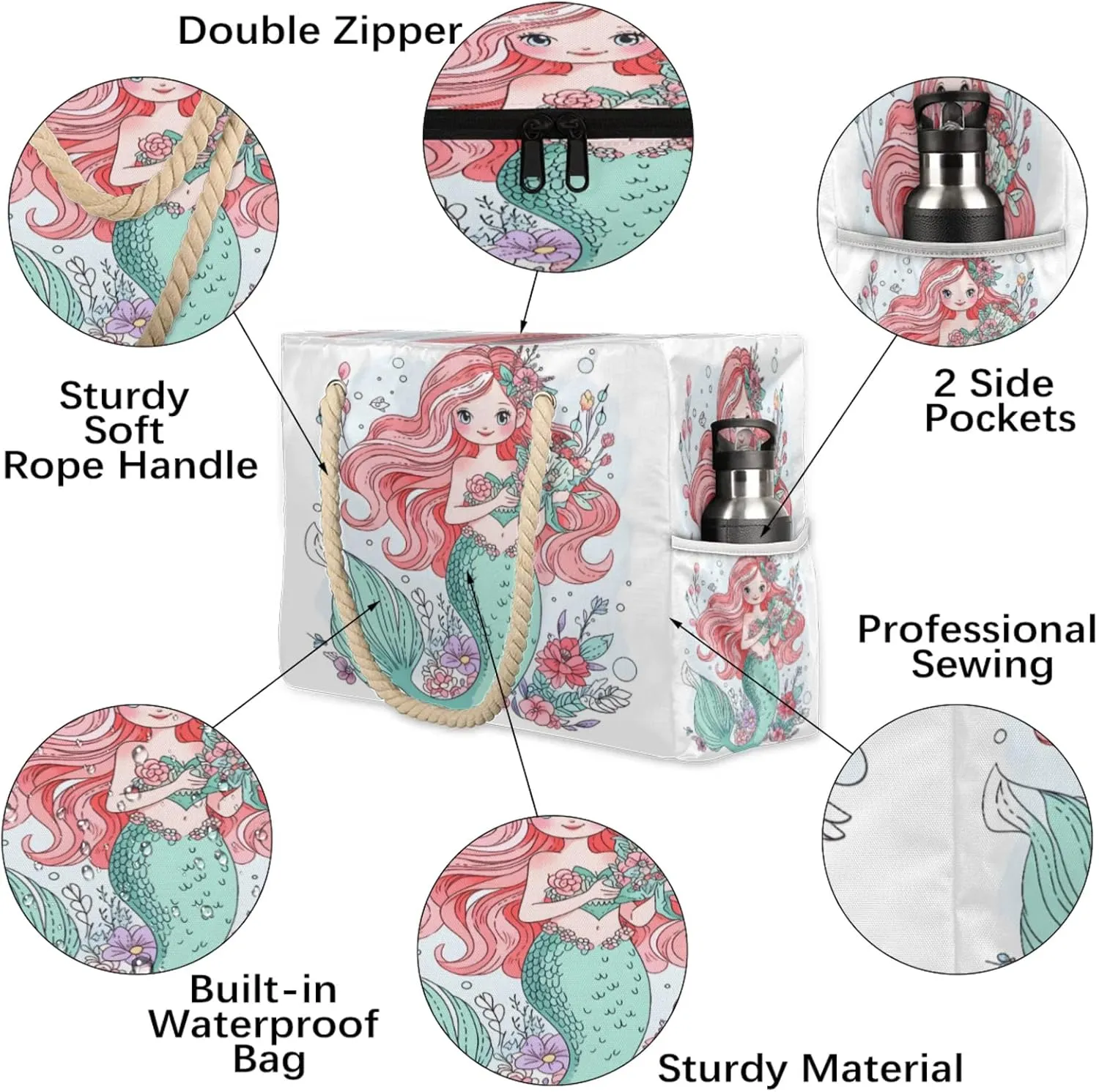 Beach Bags for Women Large Beach Tote Bag, Waterproof Sandproof Swim Pool Bag with Zipper