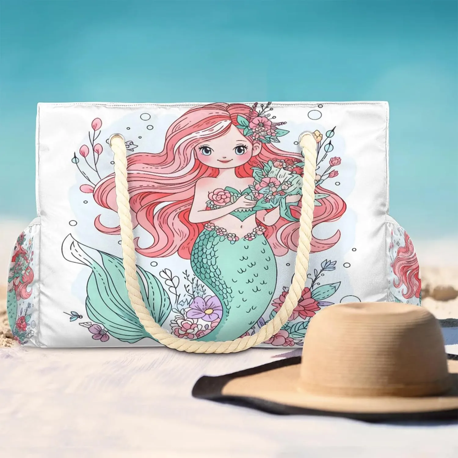 Beach Bags for Women Large Beach Tote Bag, Waterproof Sandproof Swim Pool Bag with Zipper