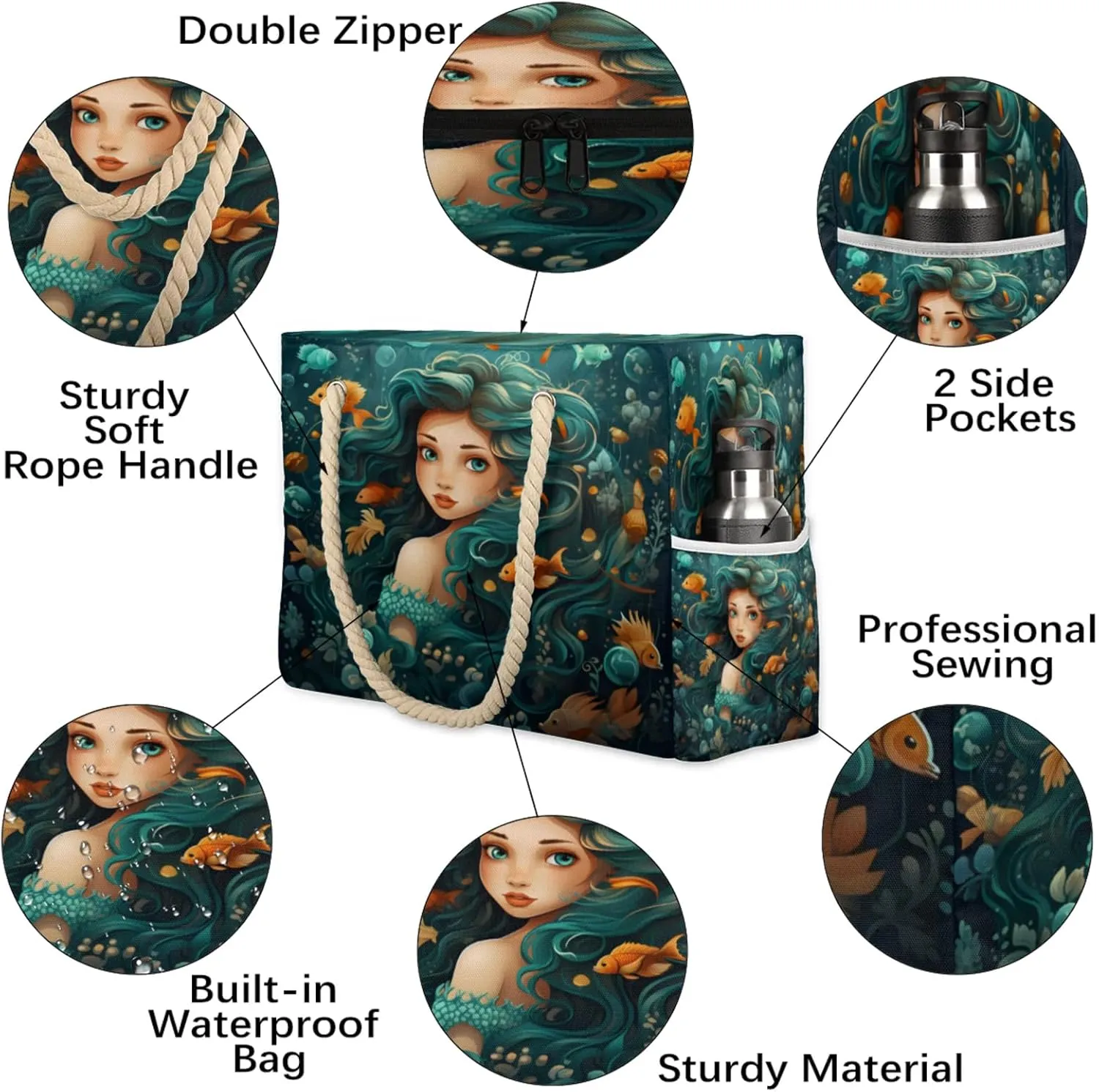 Beach Bags for Women Large Beach Tote Bag, Waterproof Sandproof Swim Pool Bag with Zipper