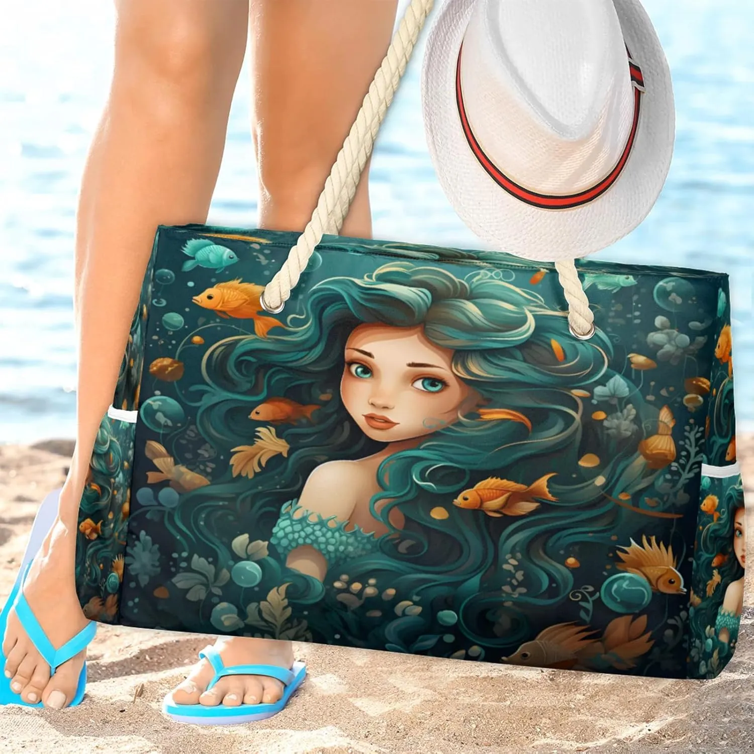 Beach Bags for Women Large Beach Tote Bag, Waterproof Sandproof Swim Pool Bag with Zipper