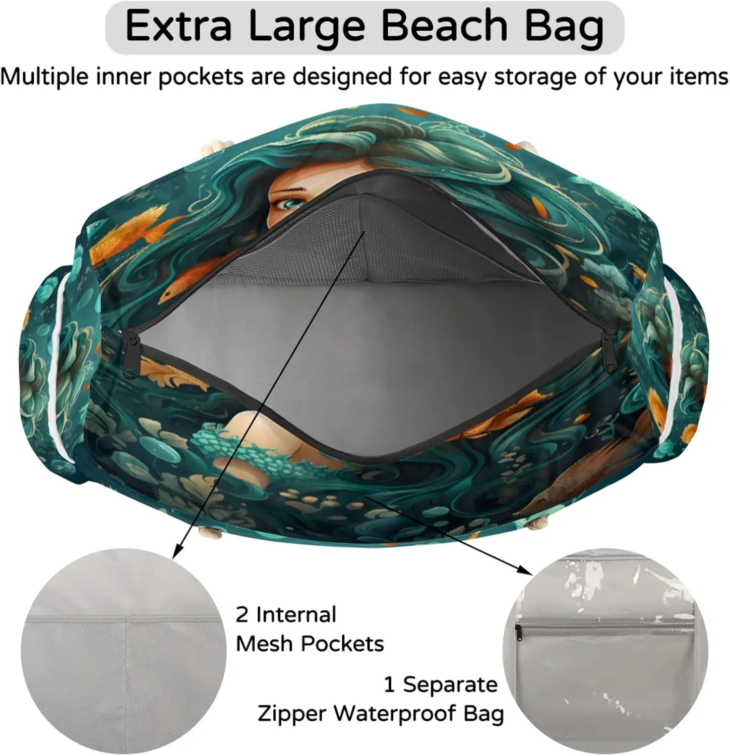 Beach Bags for Women Large Beach Tote Bag, Waterproof Sandproof Swim Pool Bag with Zipper