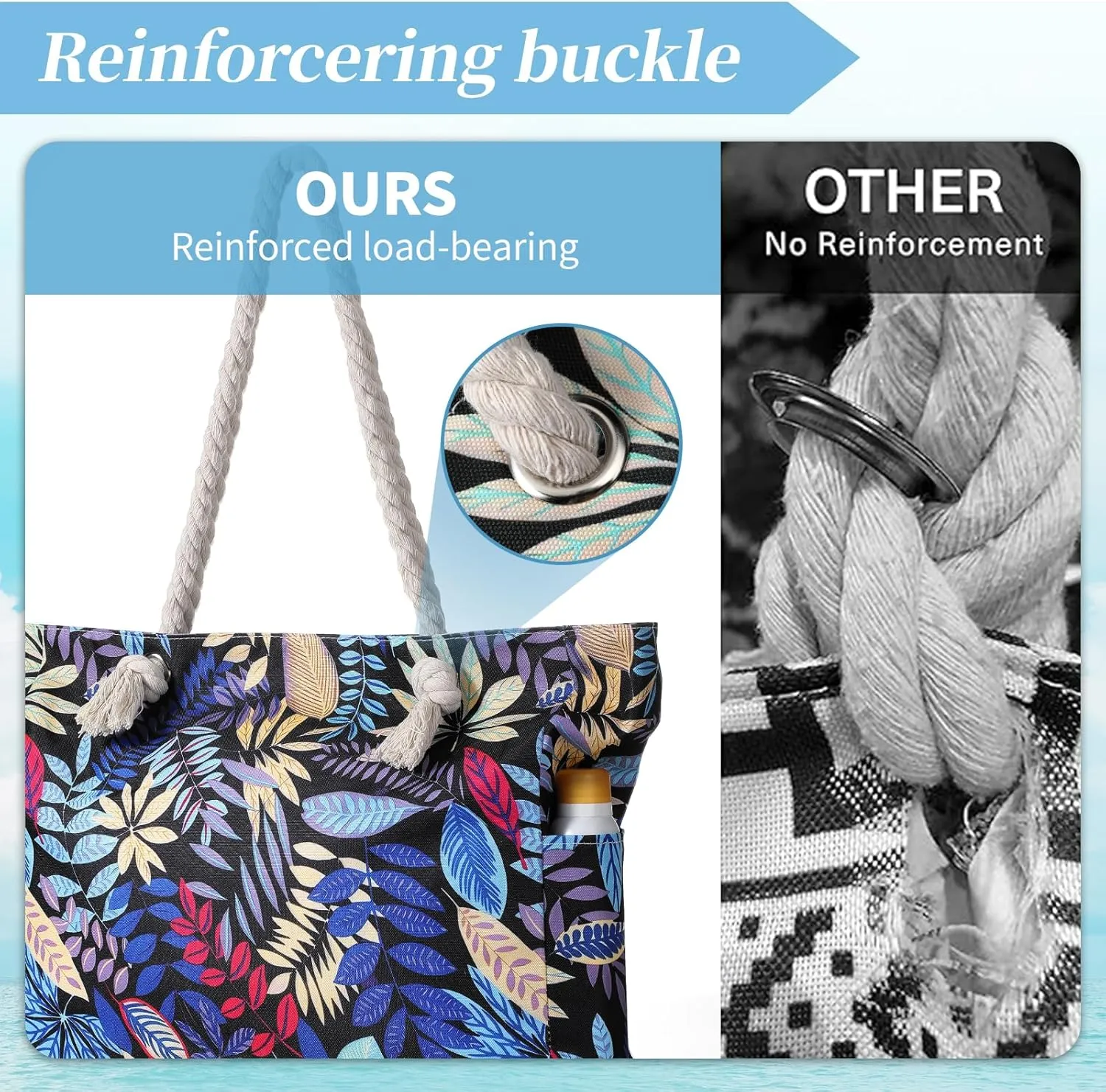 Beach Bags for Women - Large Beach Tote Bag, Women Sandproof Pool Bag for Pool Gym Grocery Travel