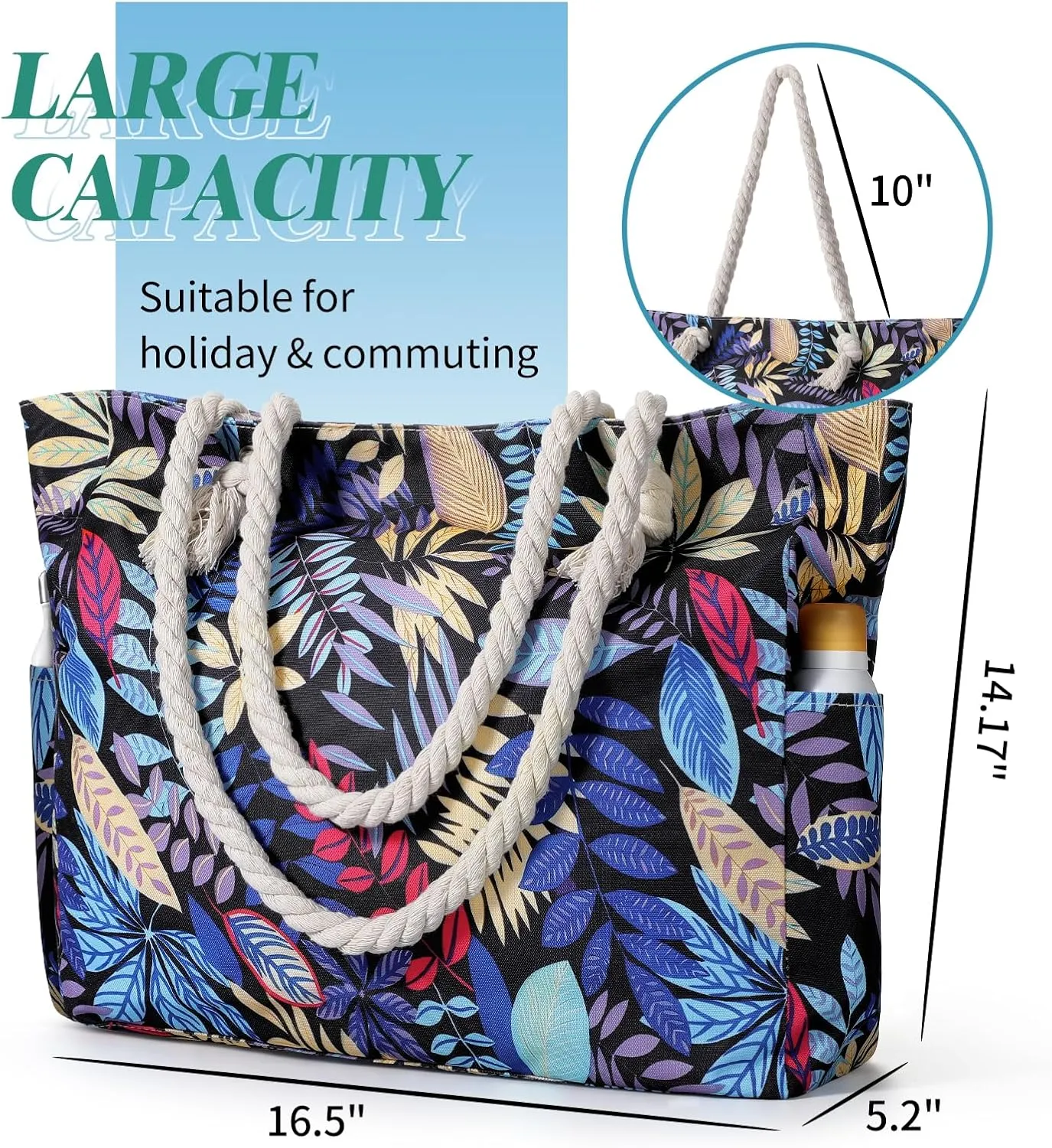Beach Bags for Women - Large Beach Tote Bag, Women Sandproof Pool Bag for Pool Gym Grocery Travel