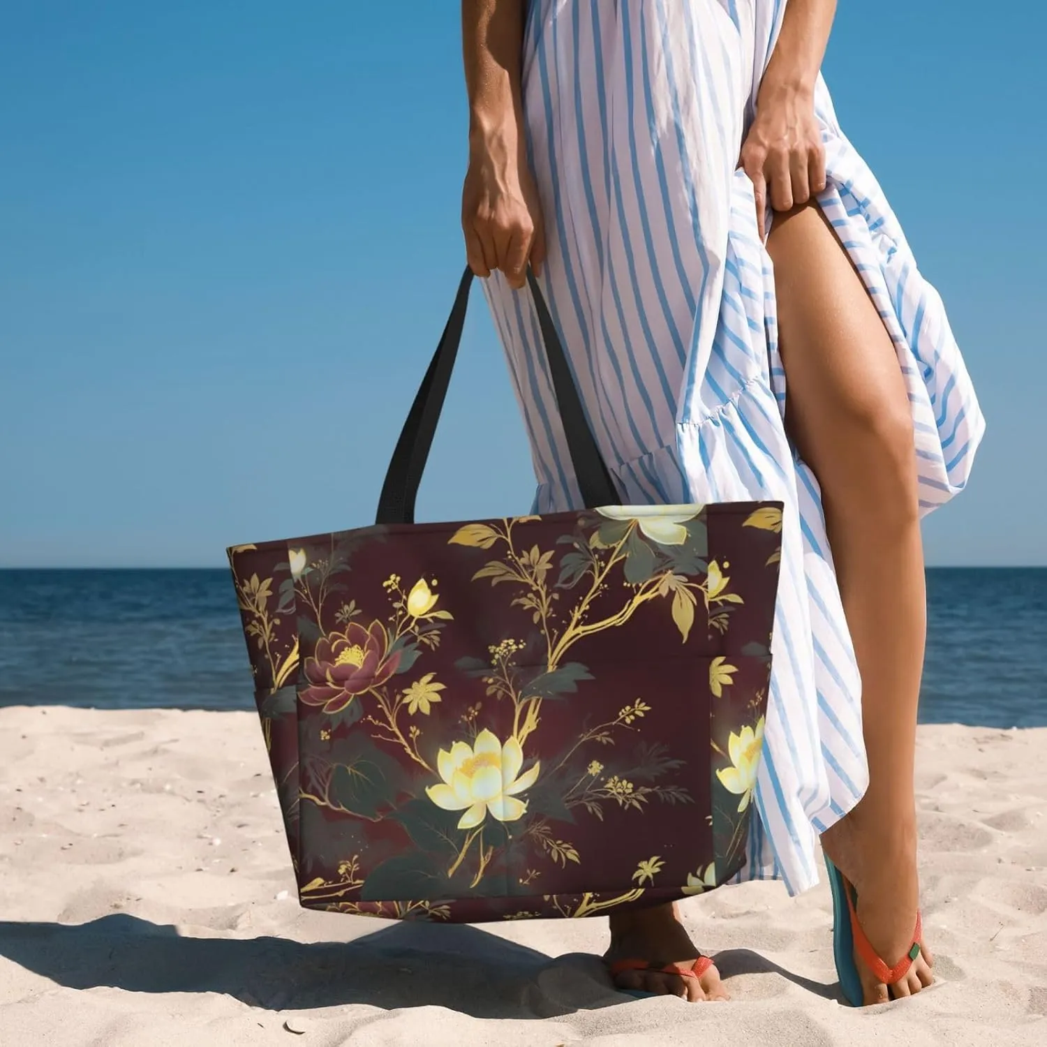 Beach Bags for Women Large Waterproof Sandproof Beach Tote Swim Pool Bag with Zipper for Travel Vacation